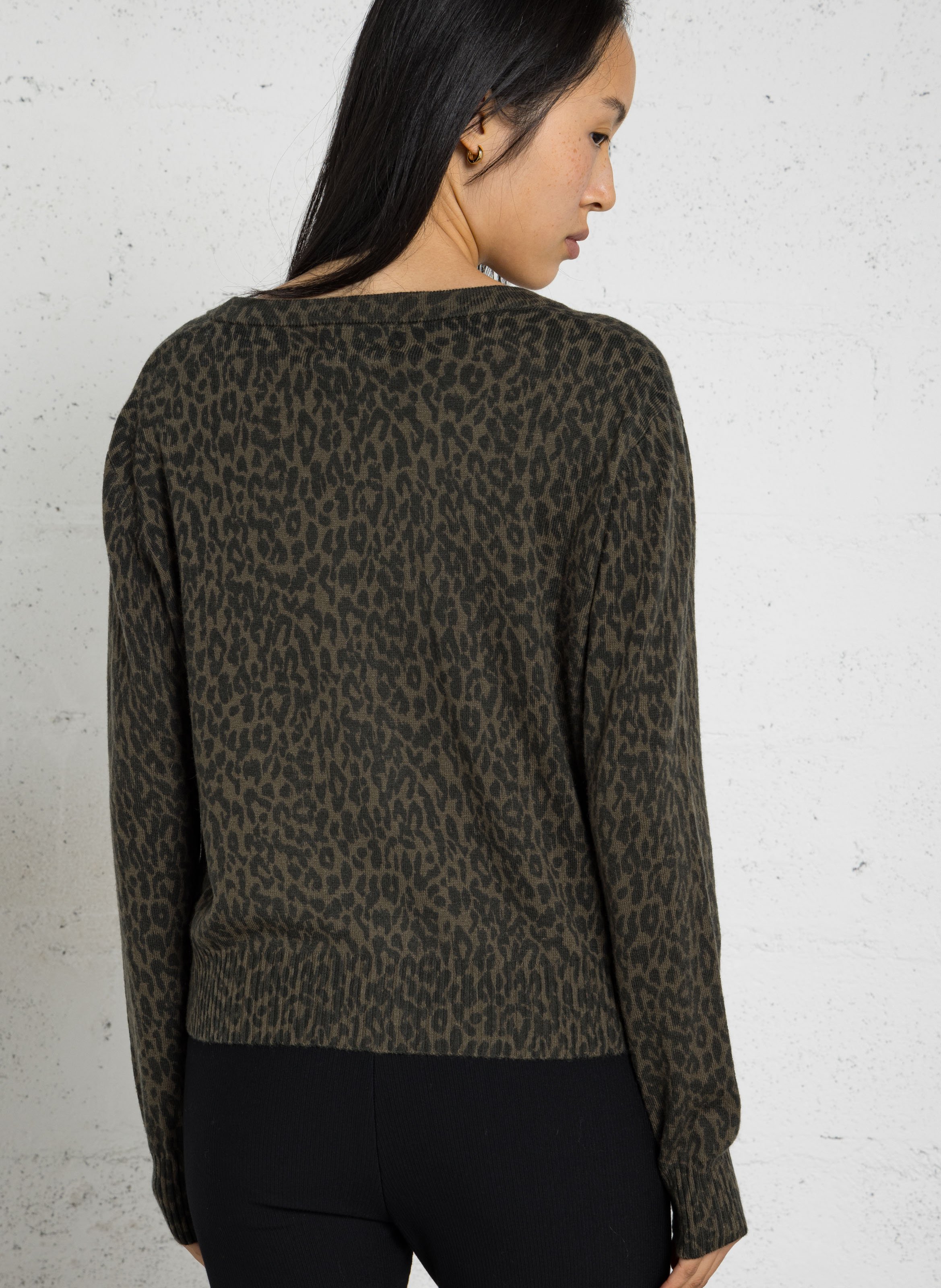 Straight printed wool blend cardigan LEON & HARPER Khaki