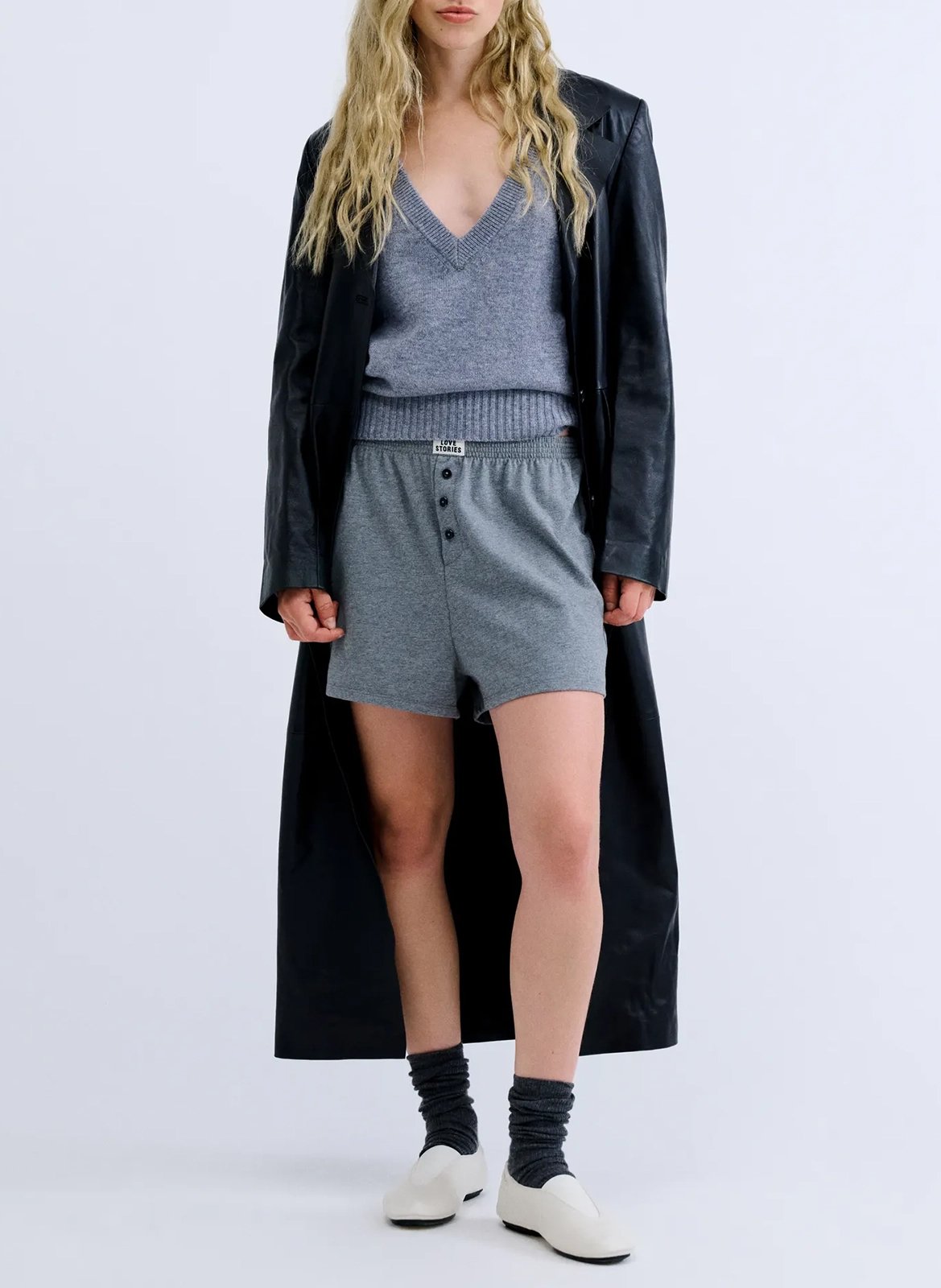 Short large taille haute en coton mélangé LOVE STORIES Grey
