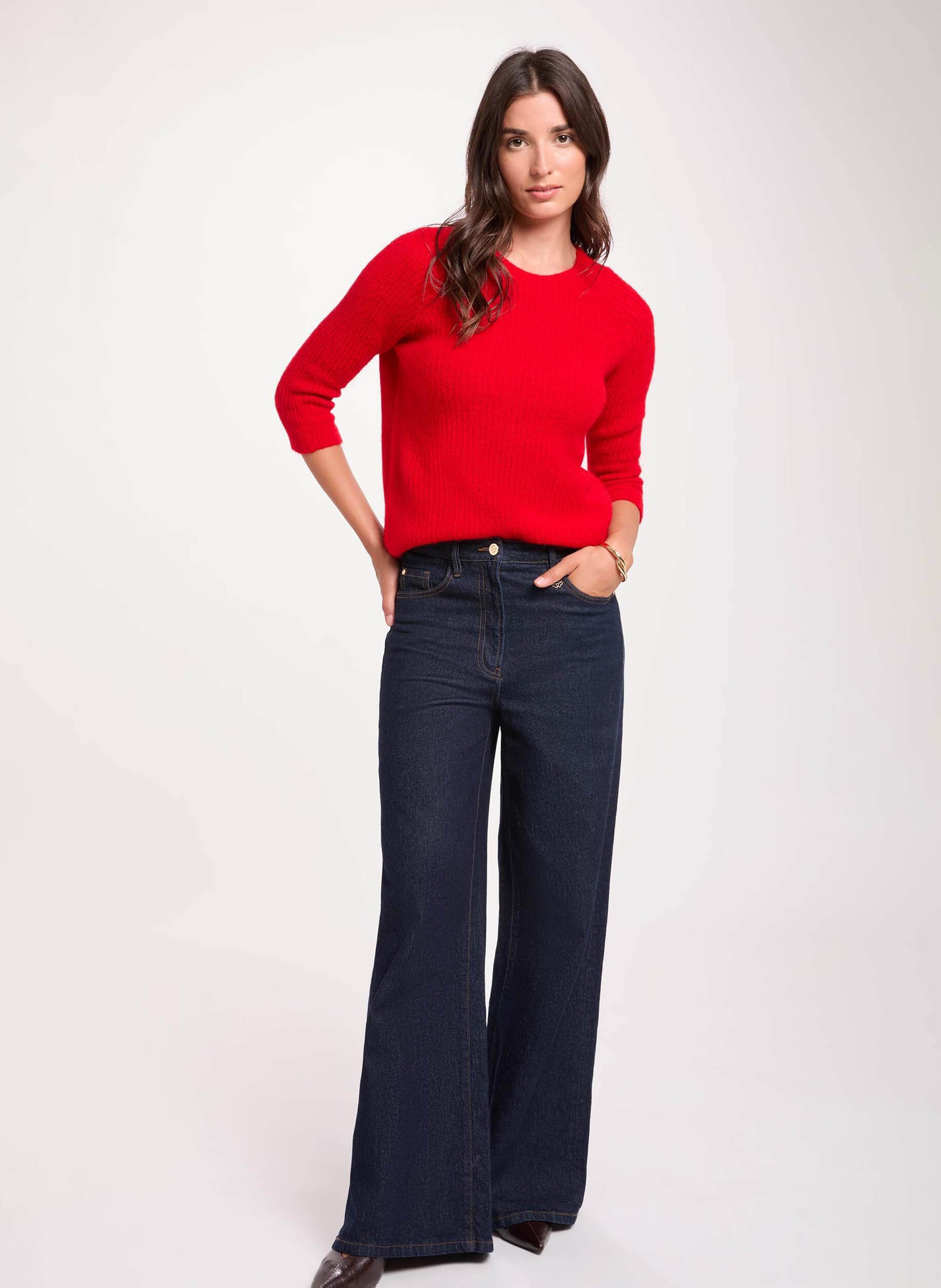 Pull droit col rond en maille mélangée MORGAN Rouge
