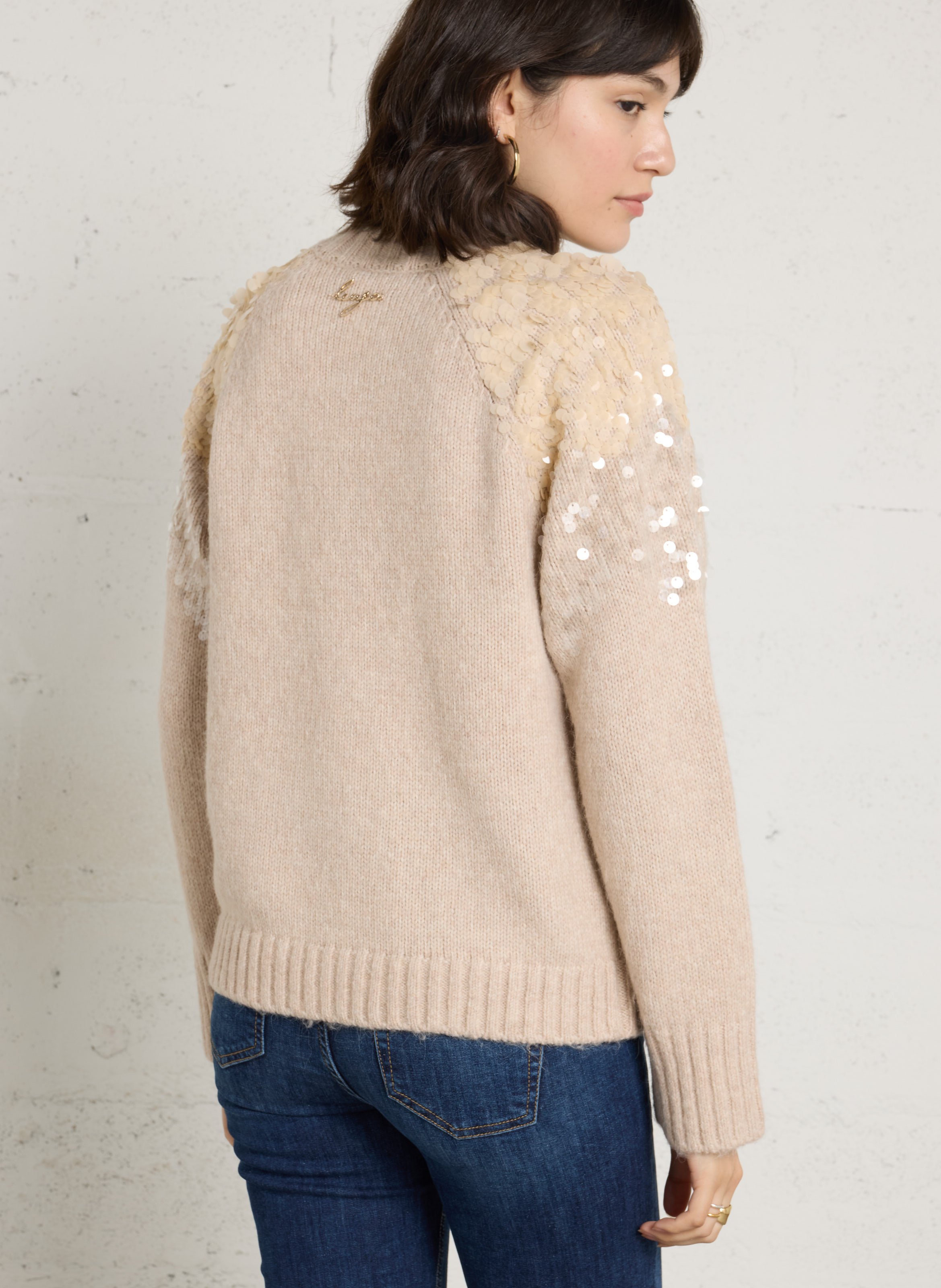 Pull droit col montant à sequins LIU JO Rose