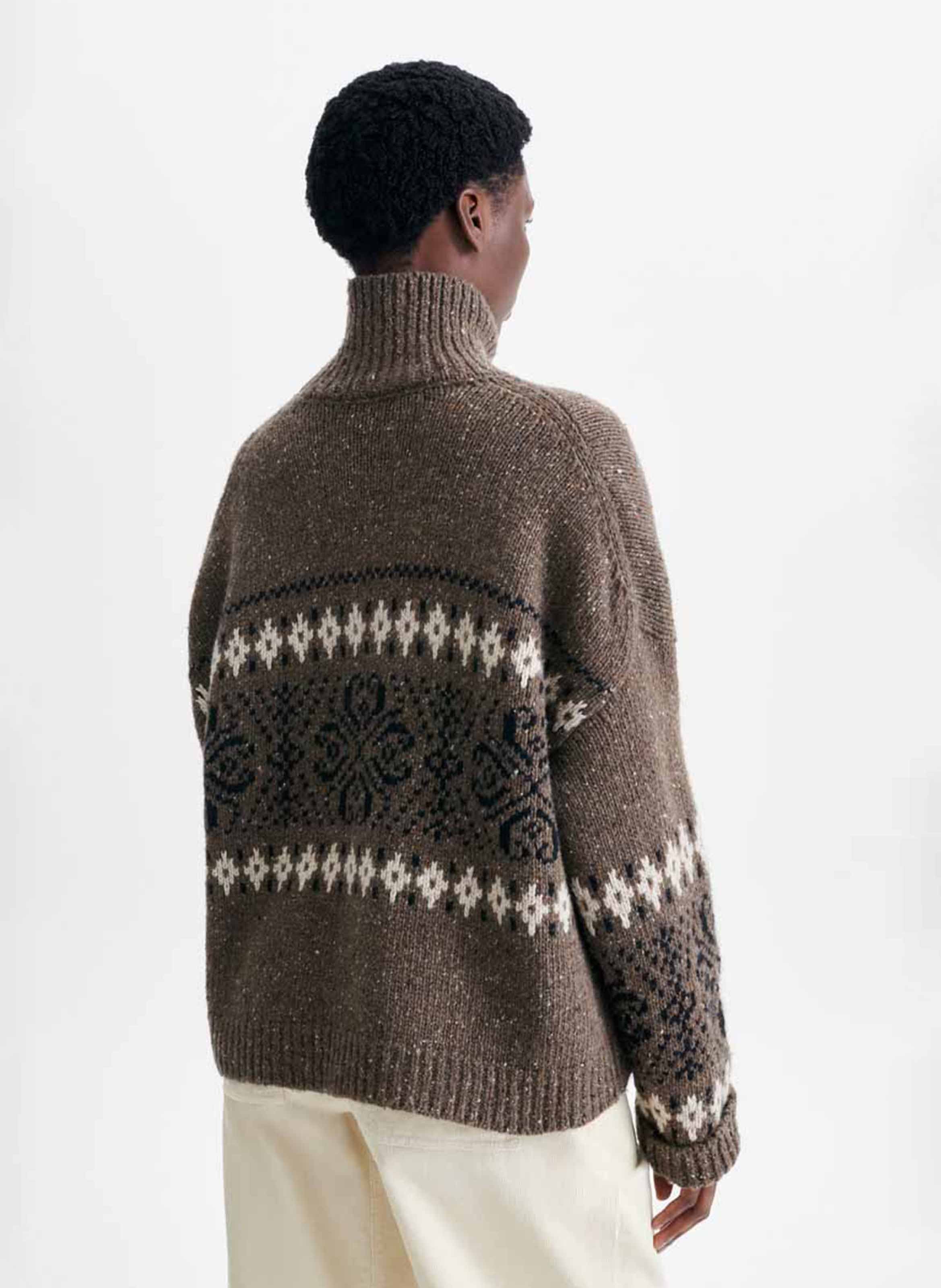 High-neck printed wool-blend sweater | Beige VANESSA BRUNO Women