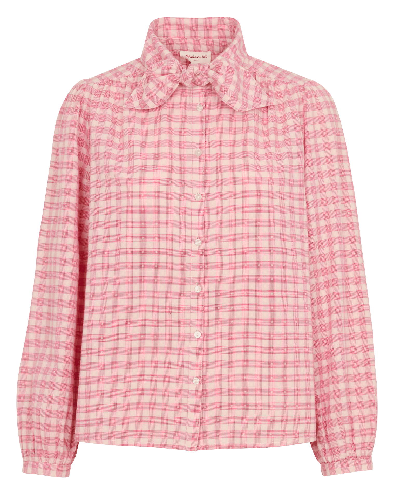 Chemisier droit col lavallière à carreaux en coton MAISON 123 Rose