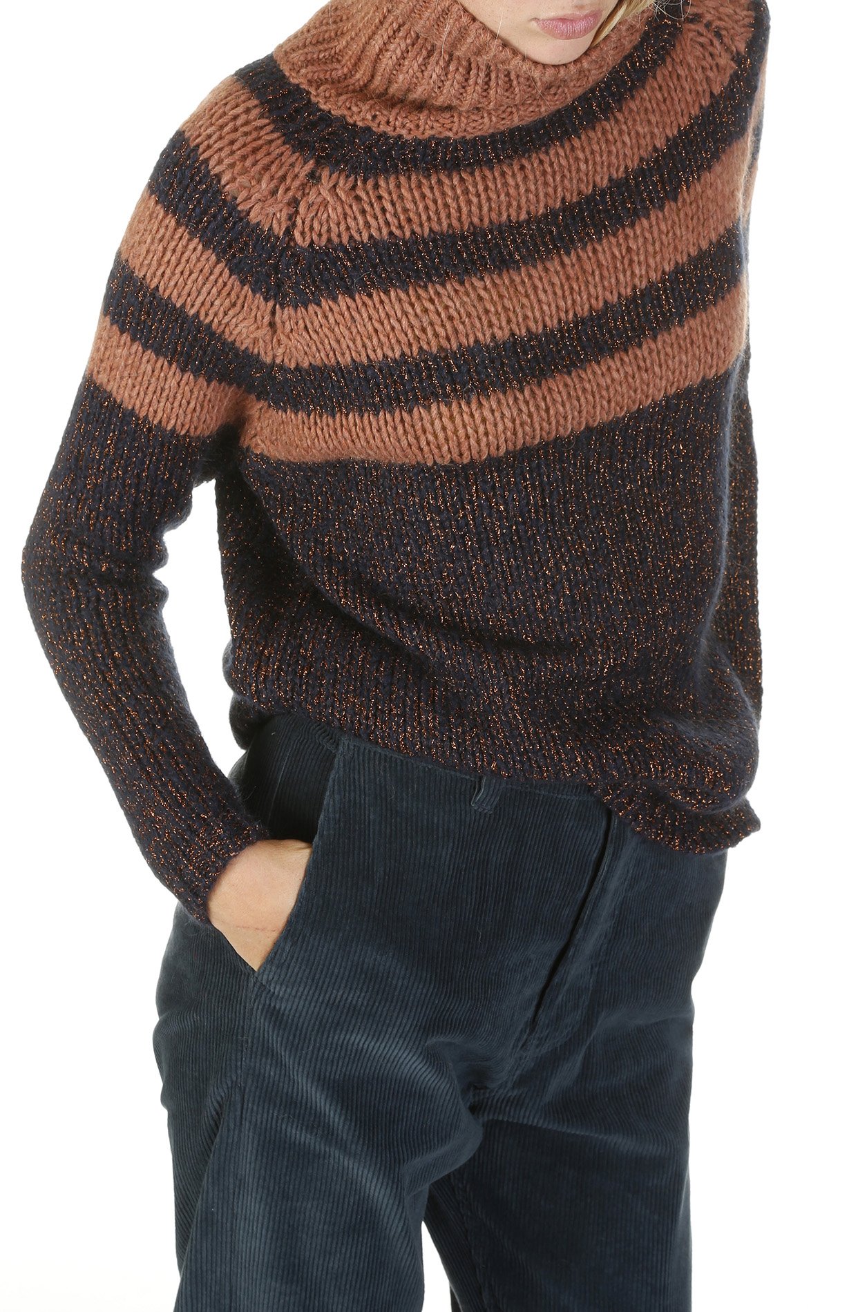 Col roulé rayé en maille lurex Venus ATTIC AND BARN Marron