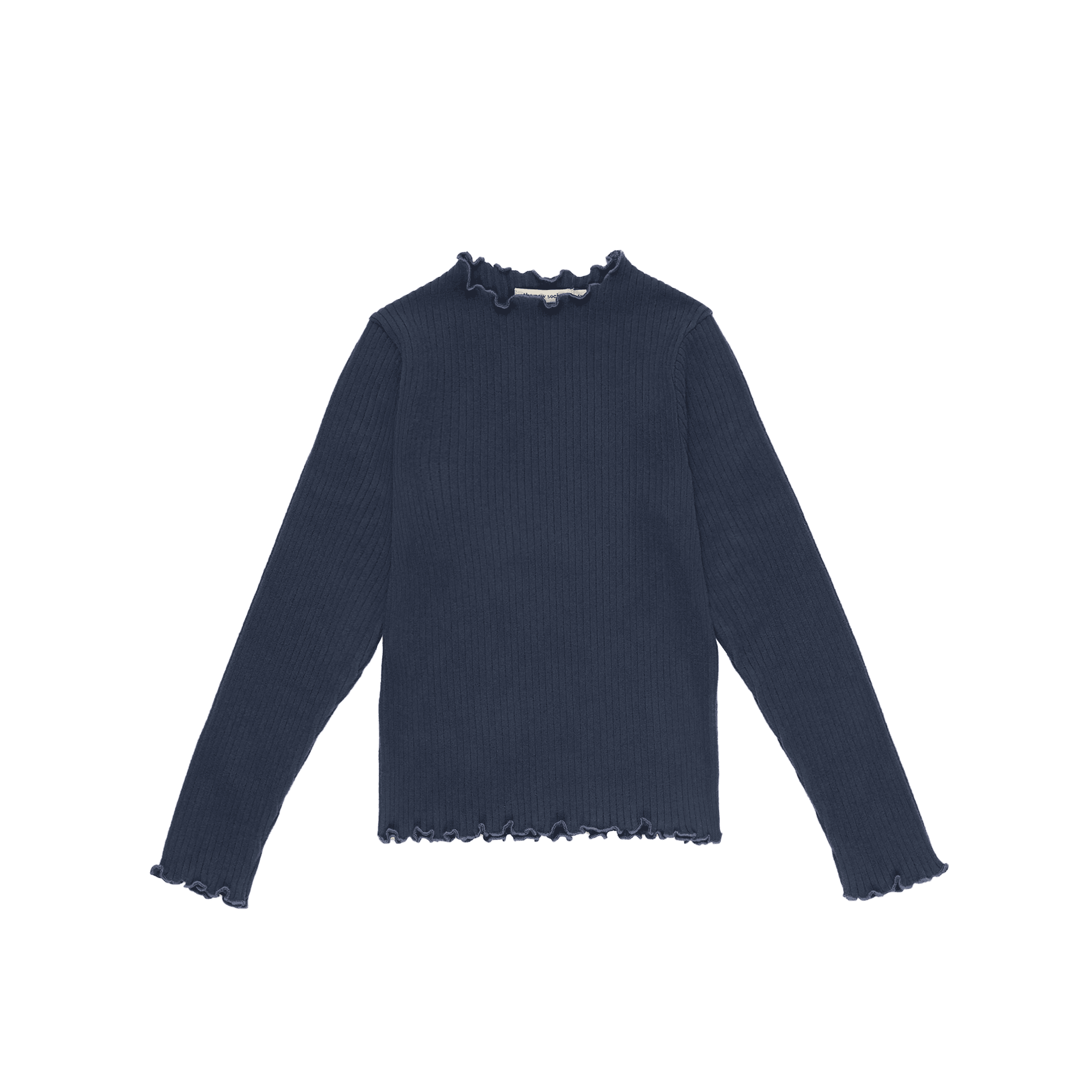 Geripptes Baumwoll-T-Shirt mit Stehkragen THE NEW SOCIETY Blau