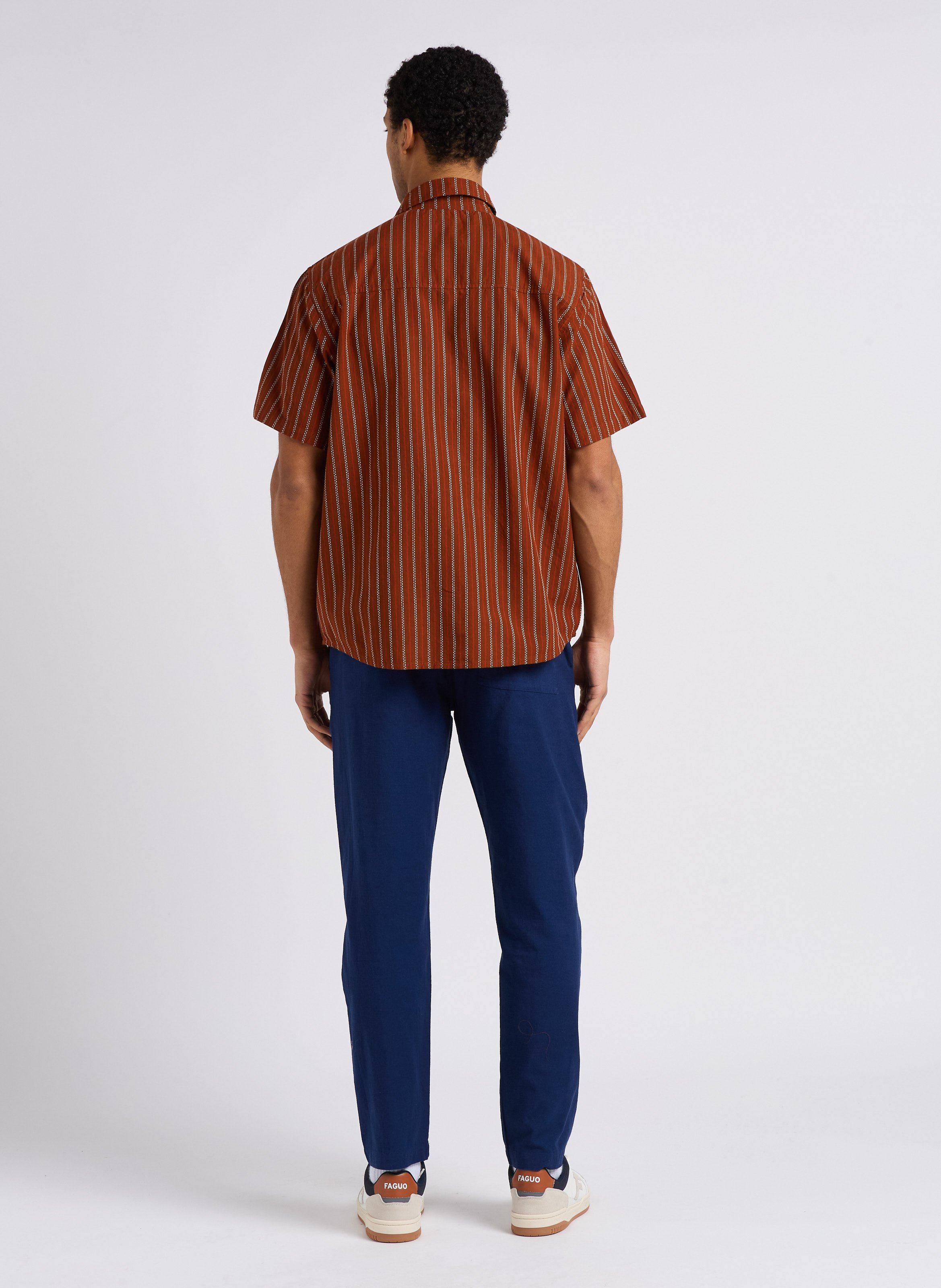 Striped organic cotton shirt with classic collar THINKING MU Brown