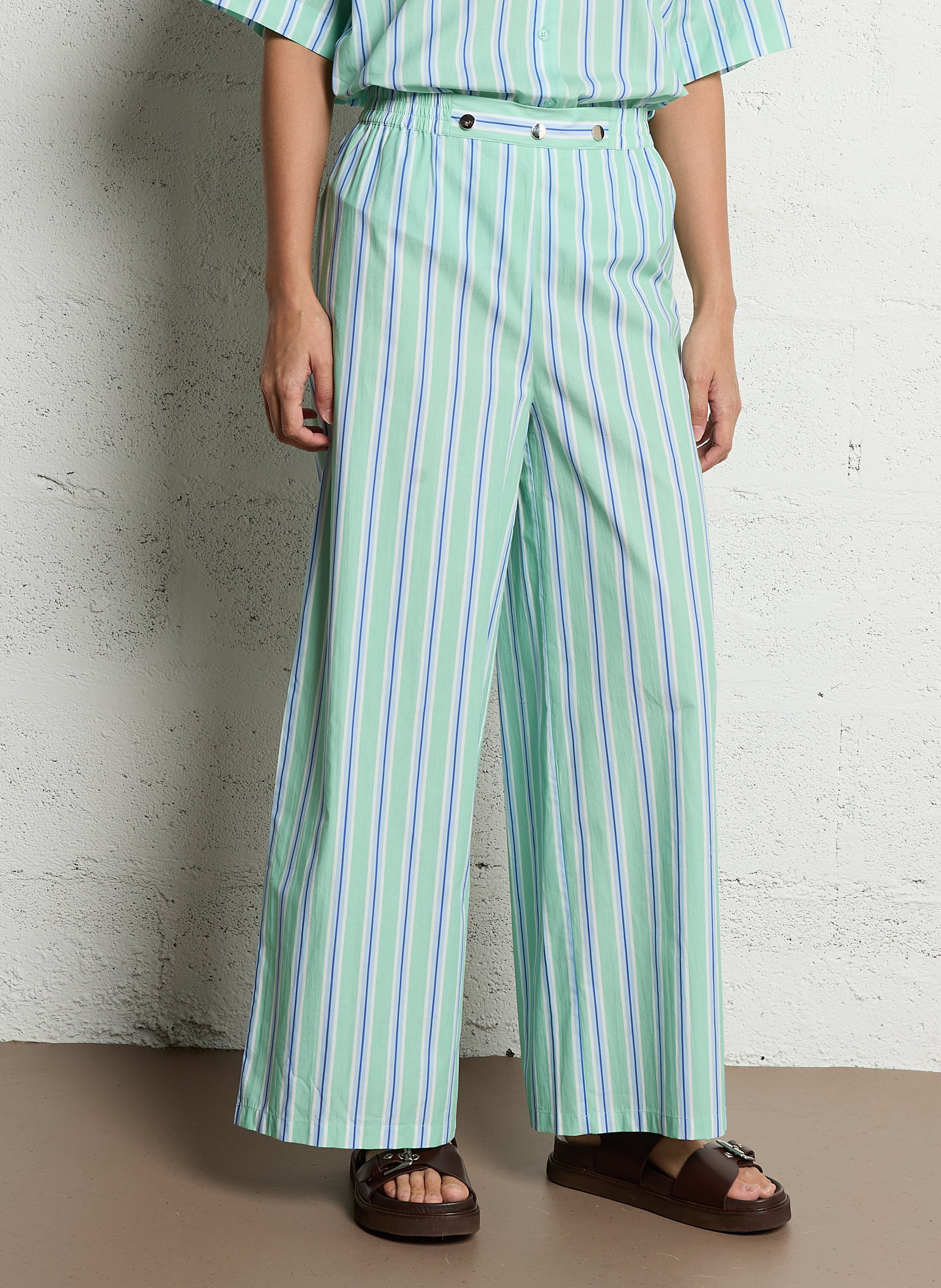 Pantalon large en coton rayé THE TINY BIG SISTER Vert