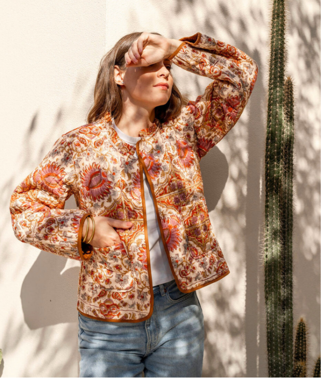 Printed quilted jacket Indira BINDI ATELIER Brown