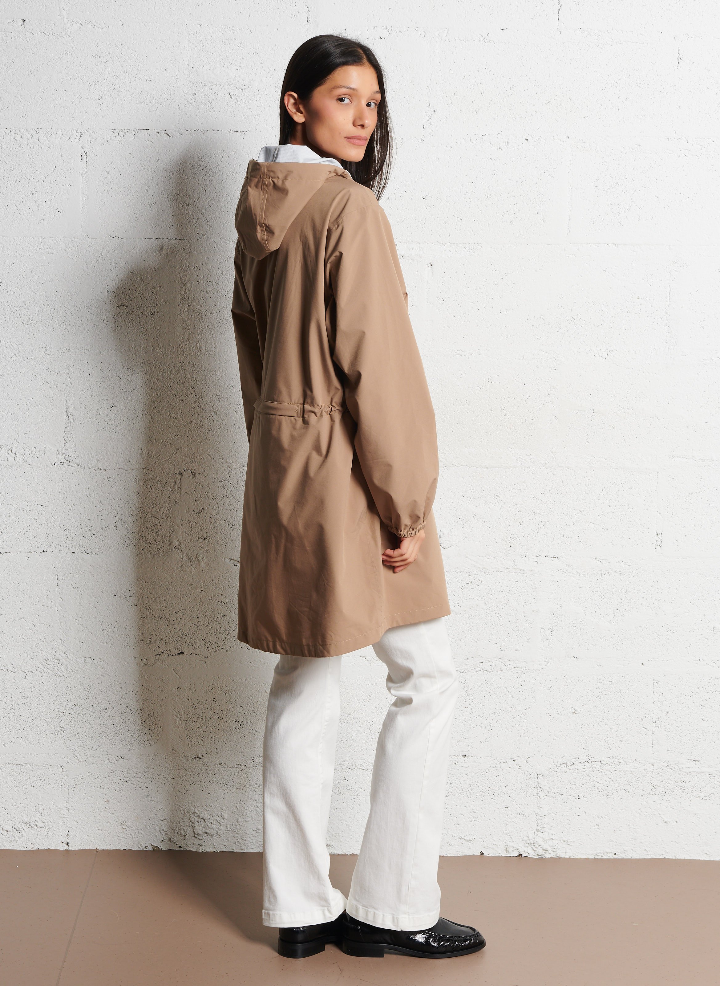 Imperméable long à capuche convertible  Beige