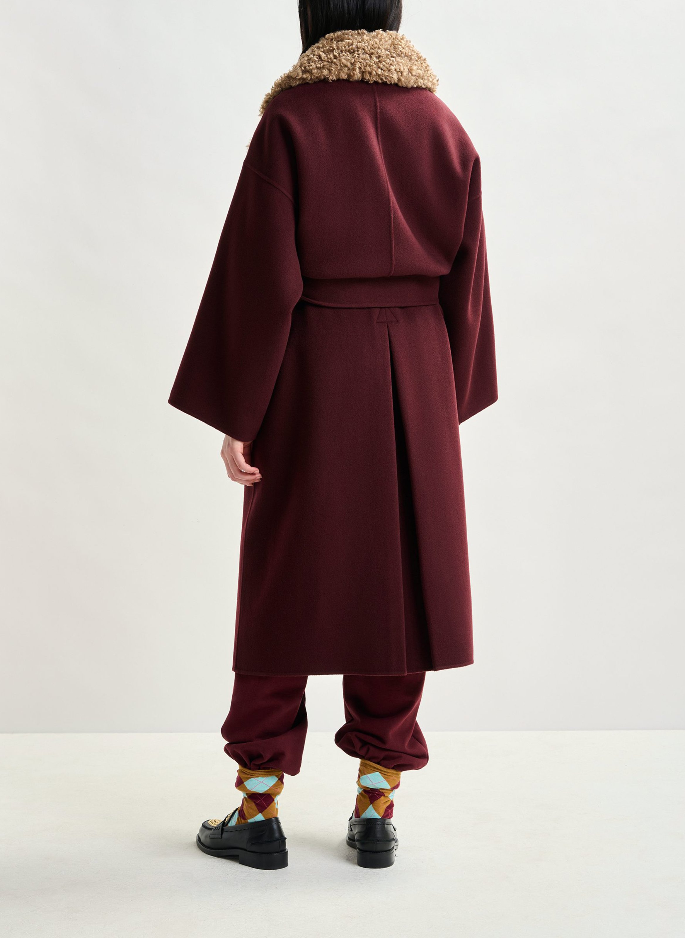 Manteau uni ceinturé en laine ESSENTIEL ANTWERP Rouge