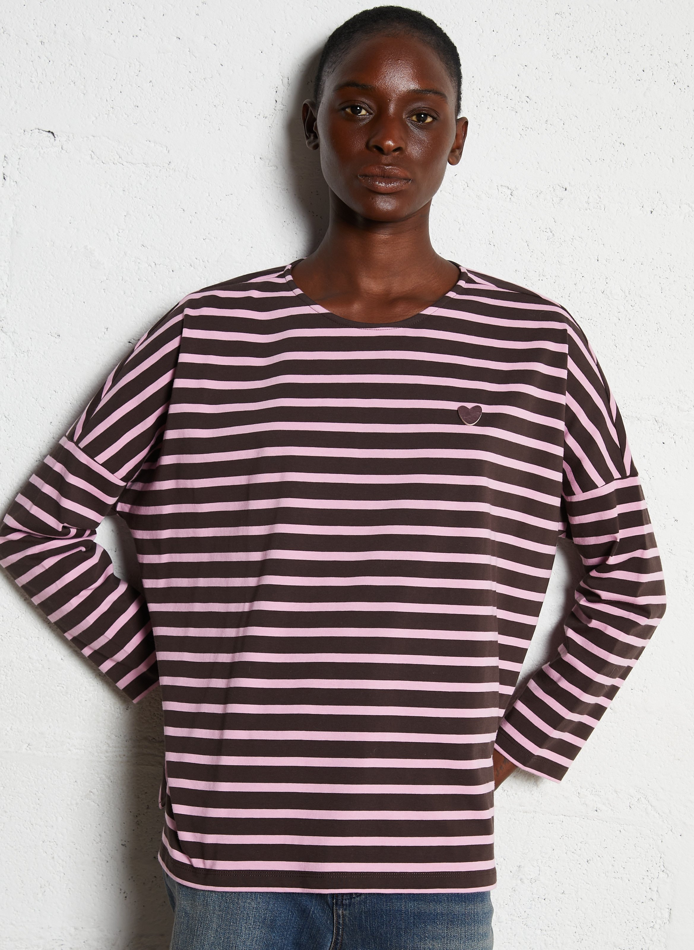 Tee-shirt oversize en coton DES PETITS HAUTS Marron