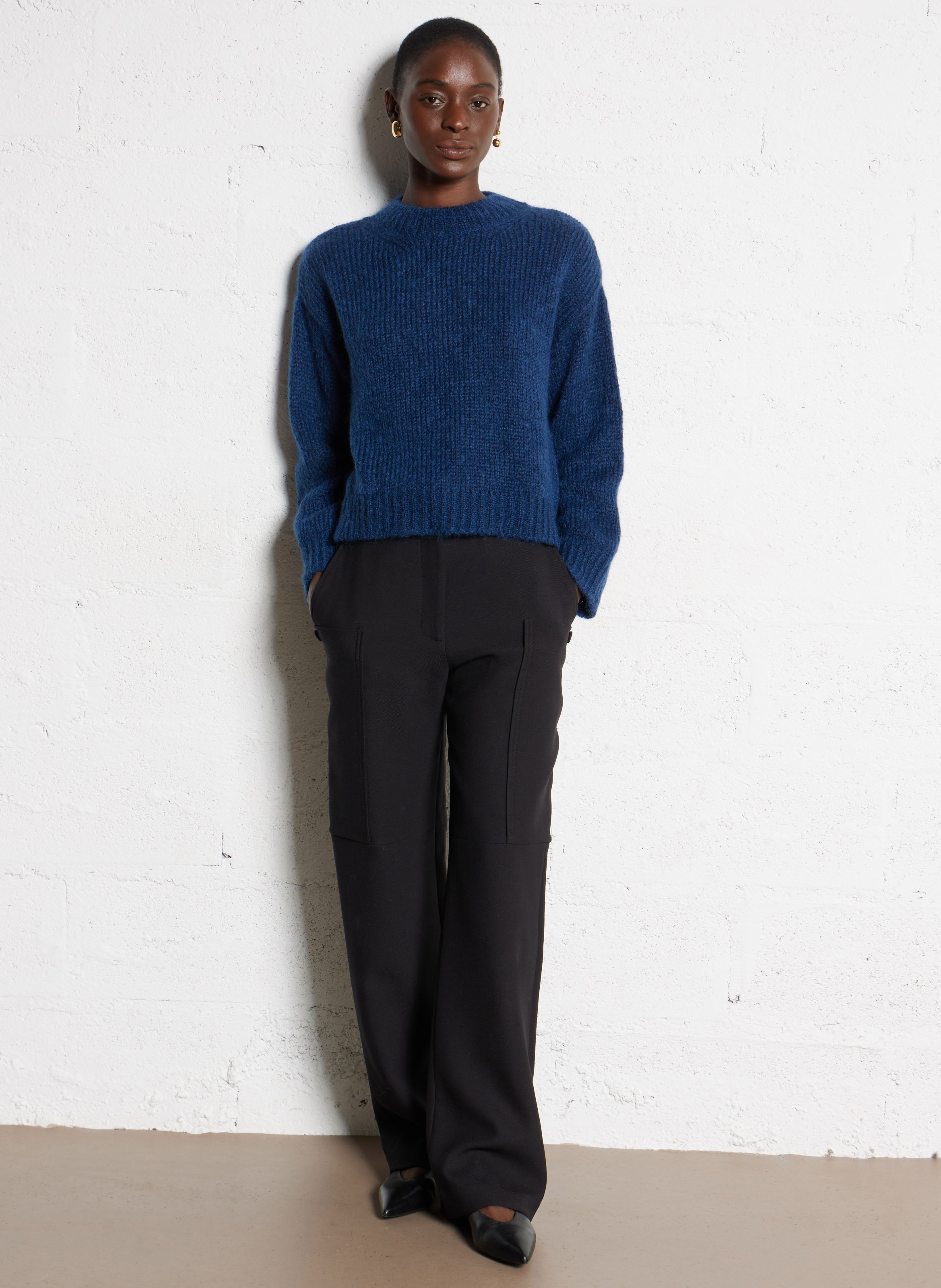 Pull ample col rond en kid mohair mélangé MASSCOB Bleu