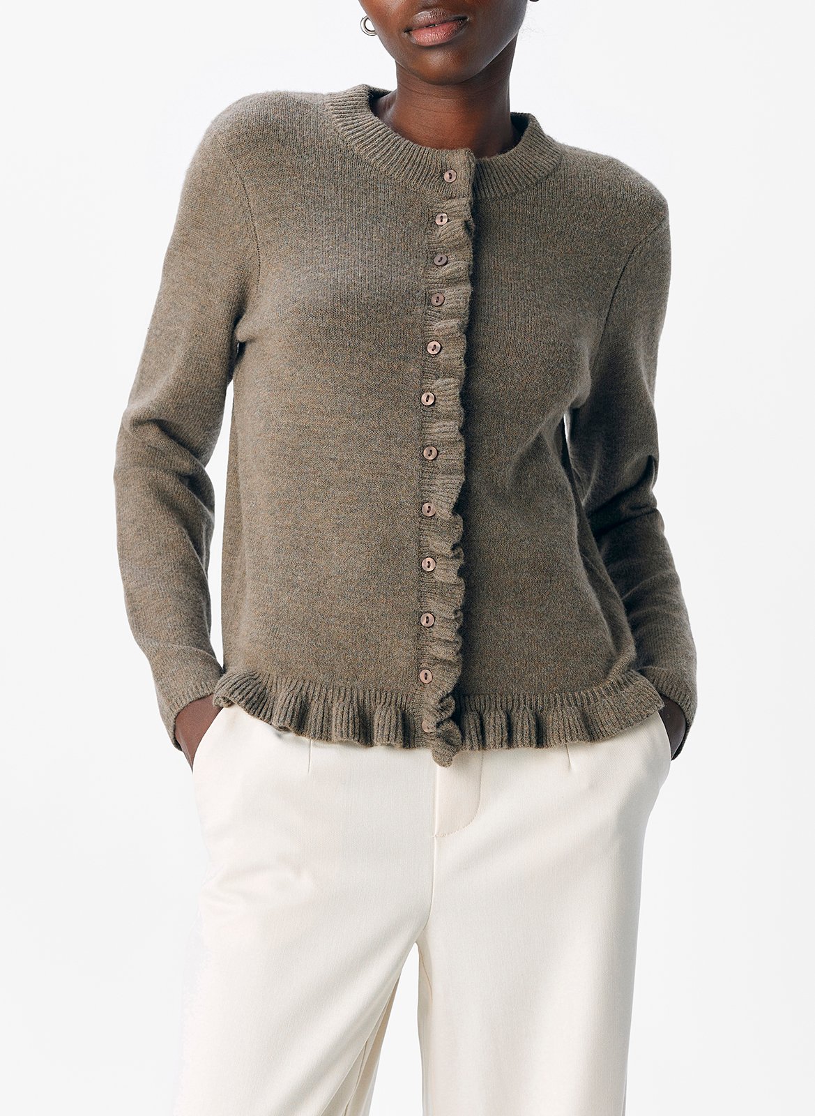 Round-neck cardigan OBJECT Brown