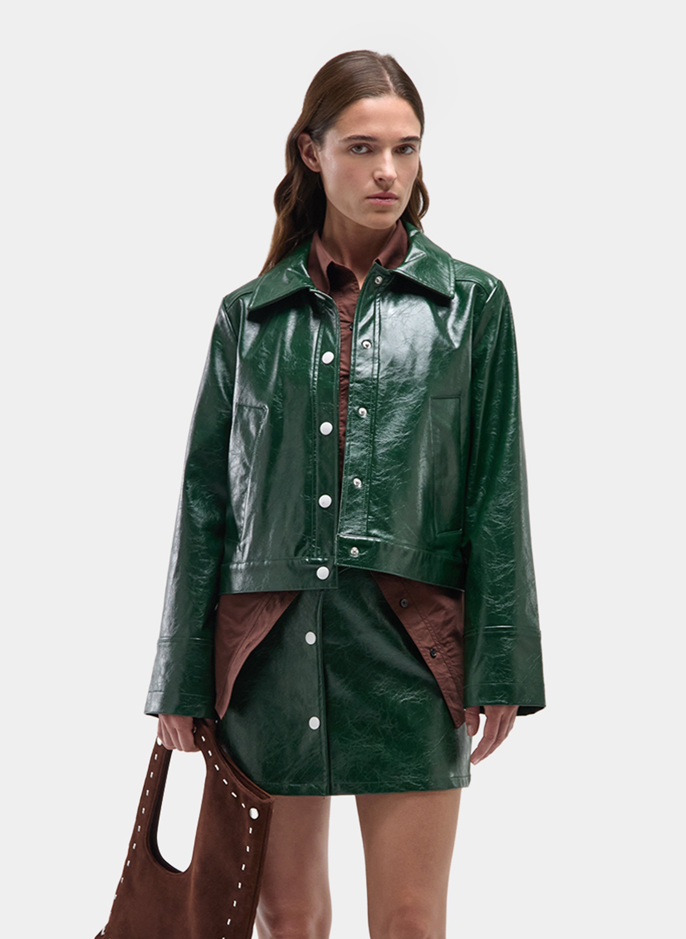 Short buttoned jacket with patent leather effect LAAGAM Green