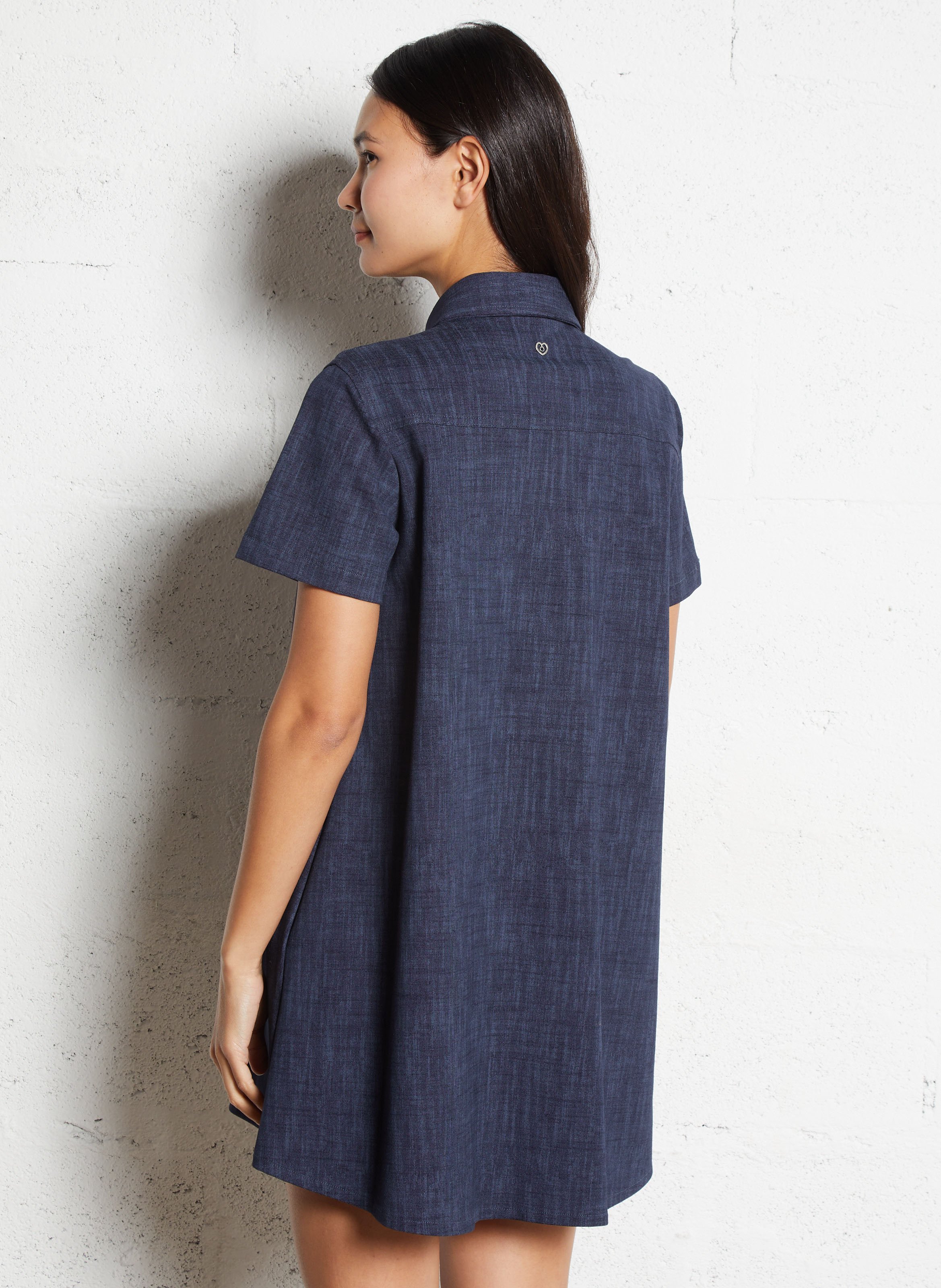 Short A-line denim effect dress PLEASE Blue
