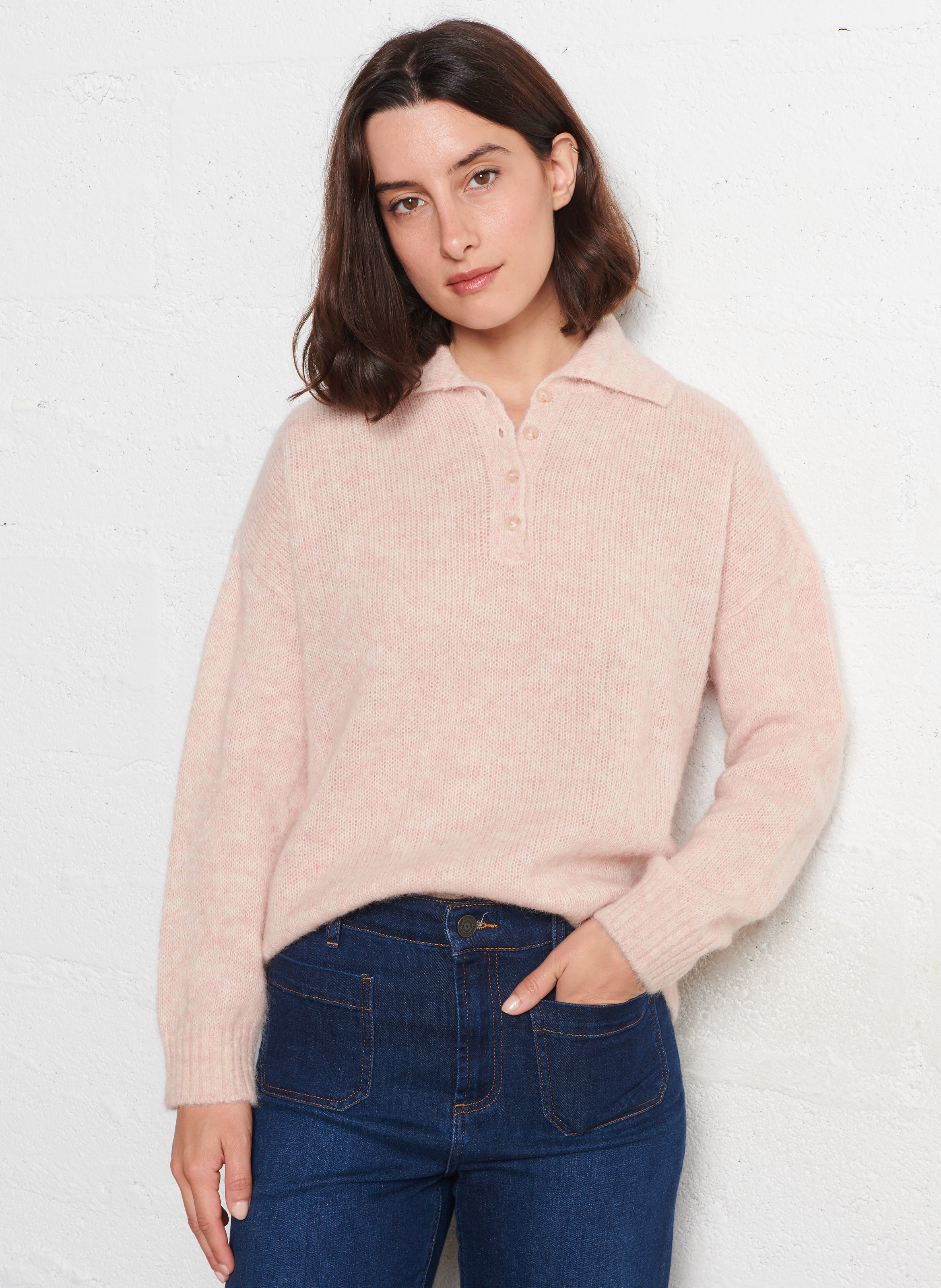 Pull ample col polo en laine mélangée DES PETITS HAUTS