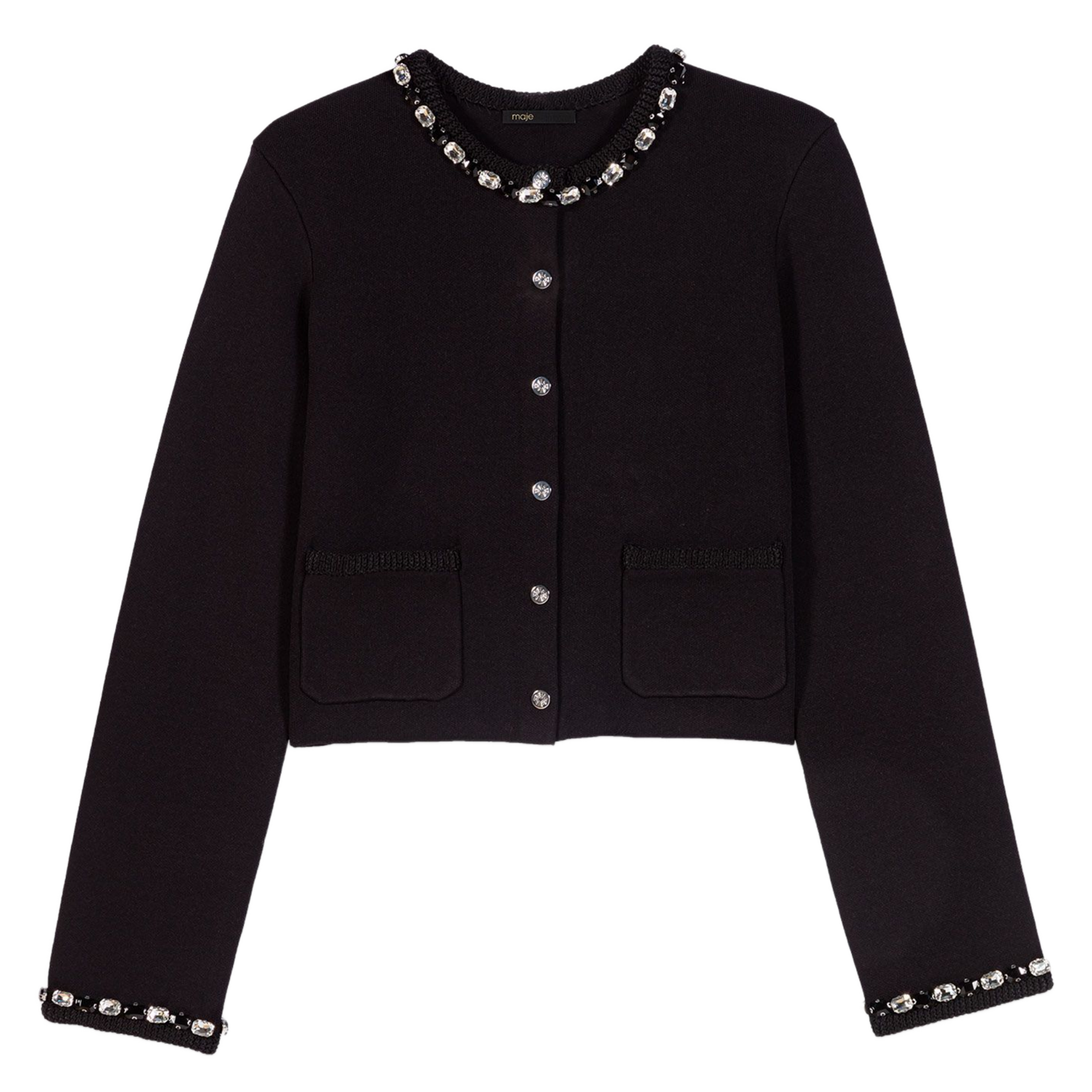 Cardigan droit col rond en maille MAJE Noir