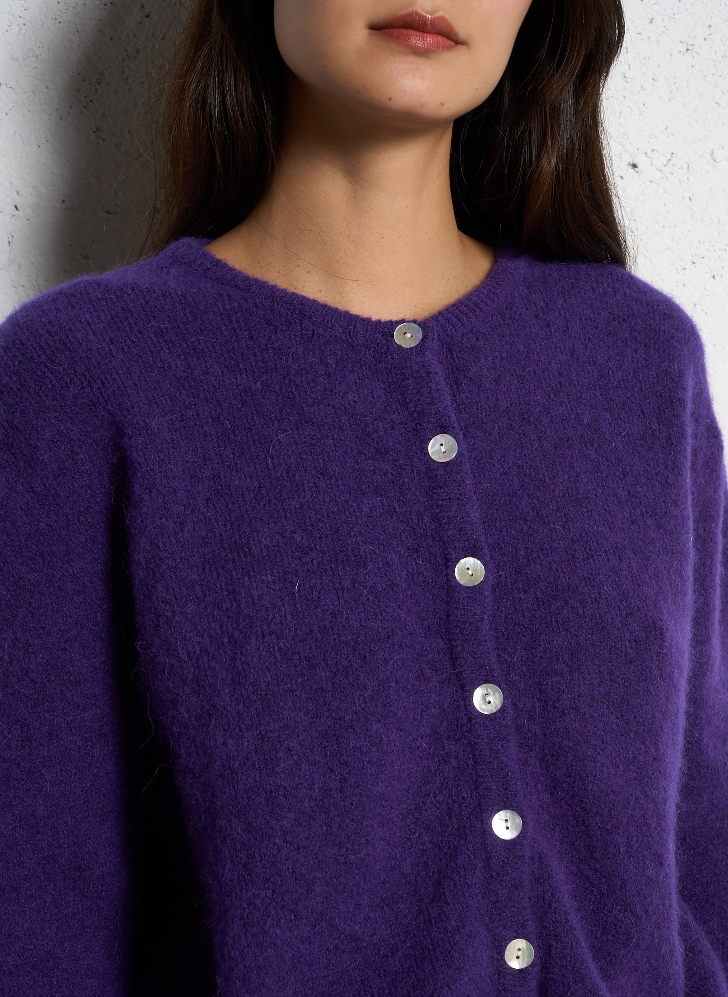 Loose-fit wool-blend cardigan with round neck AMERICAN VINTAGE Purple