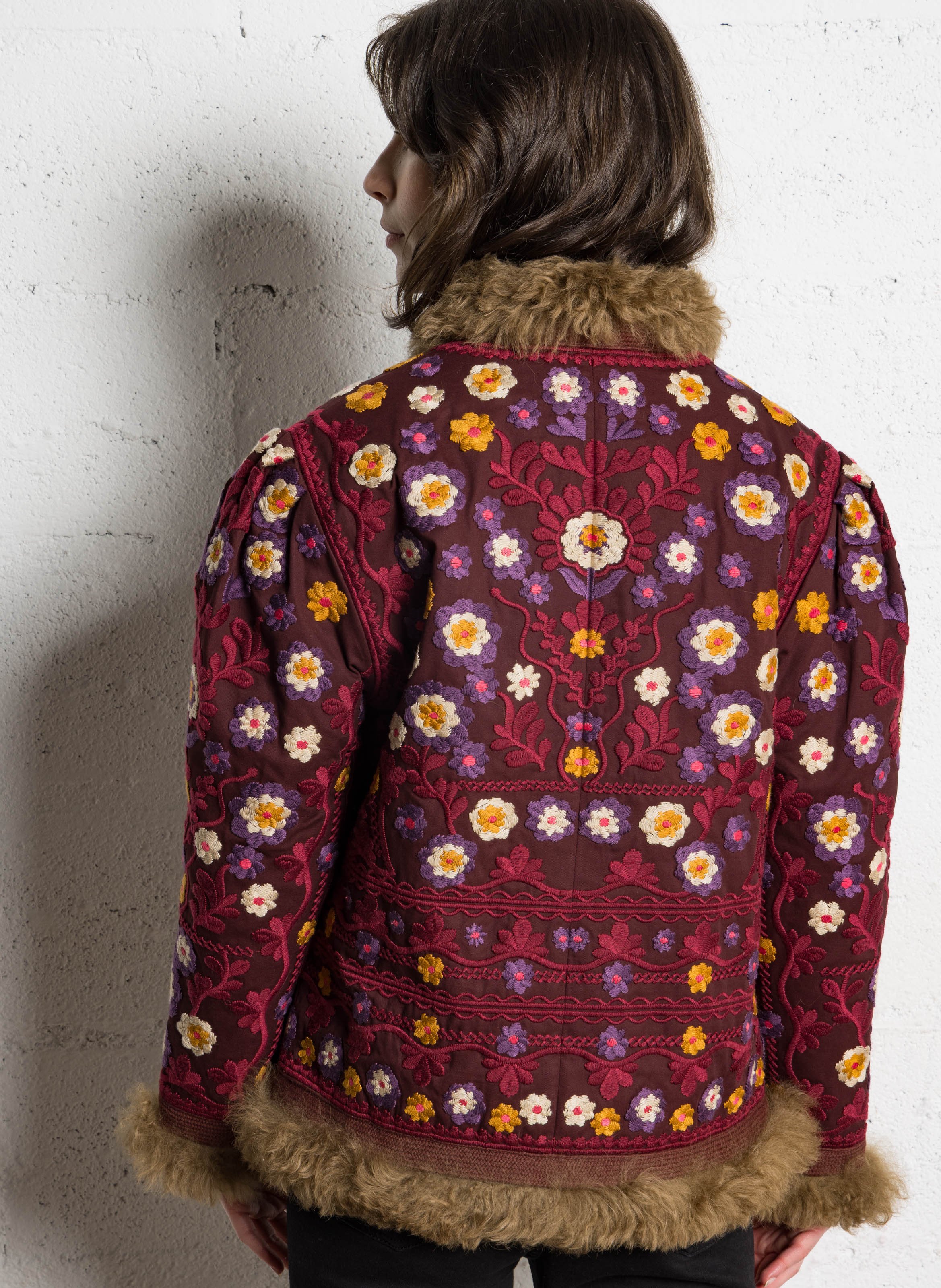 Straight embroidered wool blend jacket ANTIK BATIK Plums
