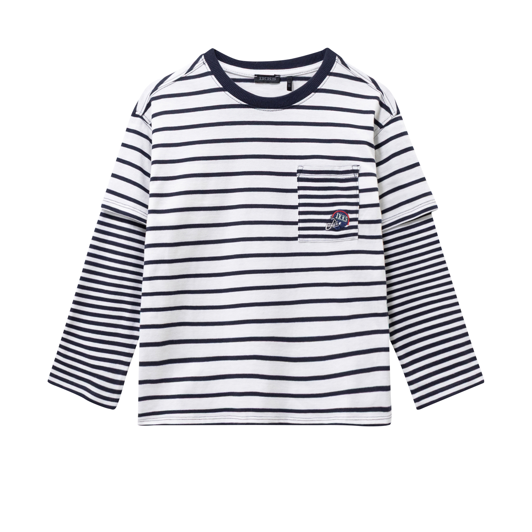 Tee-shirt droit col rond en coton rayé IKKS JUNIOR Bleu