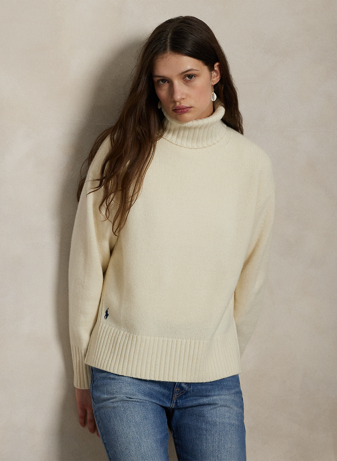 Pull oversize col roulé en laine et cachemire POLO RALPH LAUREN Blanc