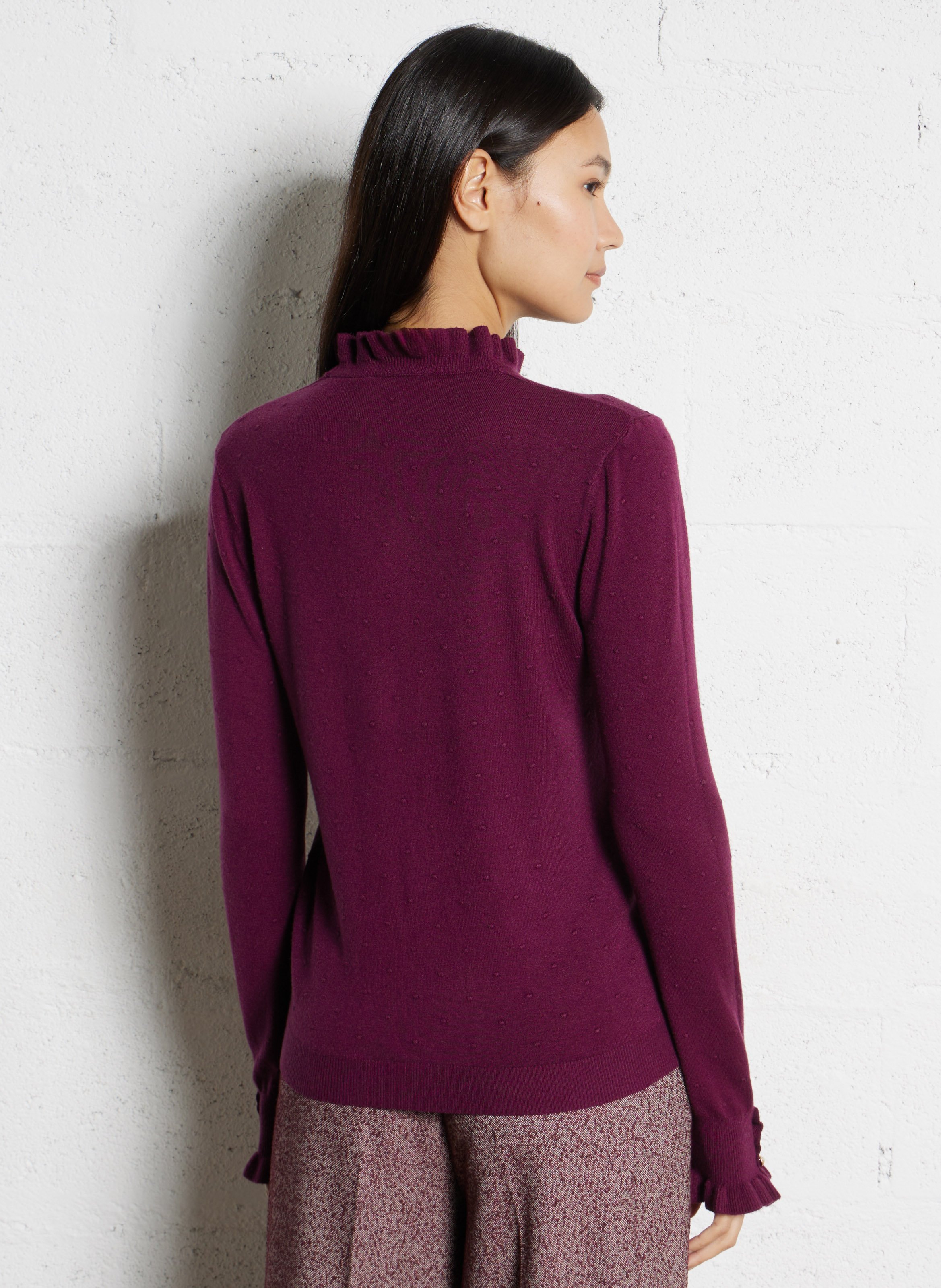 Pull col rond jacquard à volants LA PETITE ETOILE Rouge