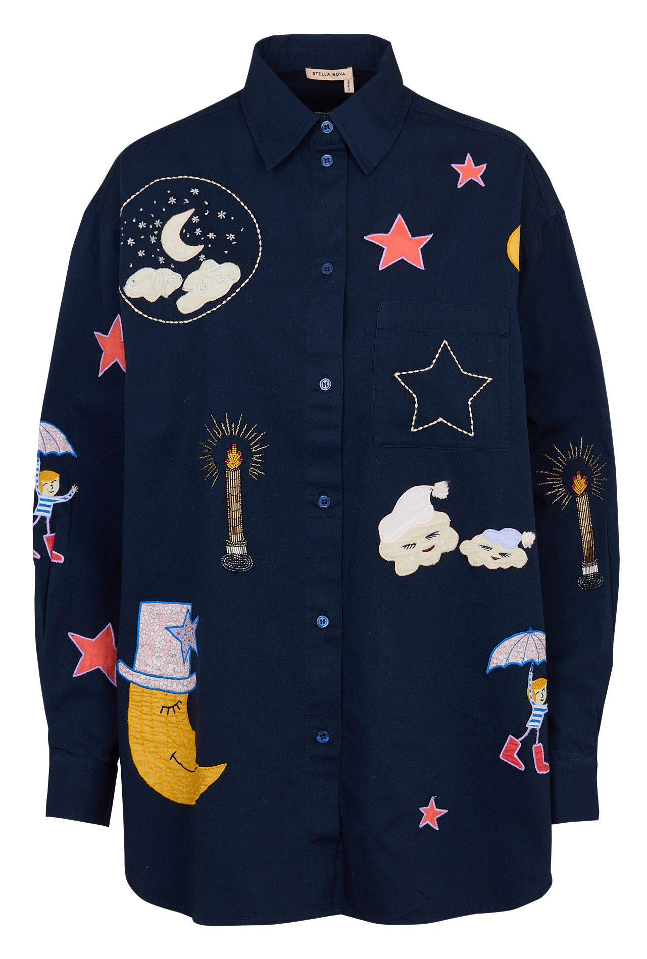 Oversized Bio-Baumwollhemd mit Stickerei STELLA NOVA Blau