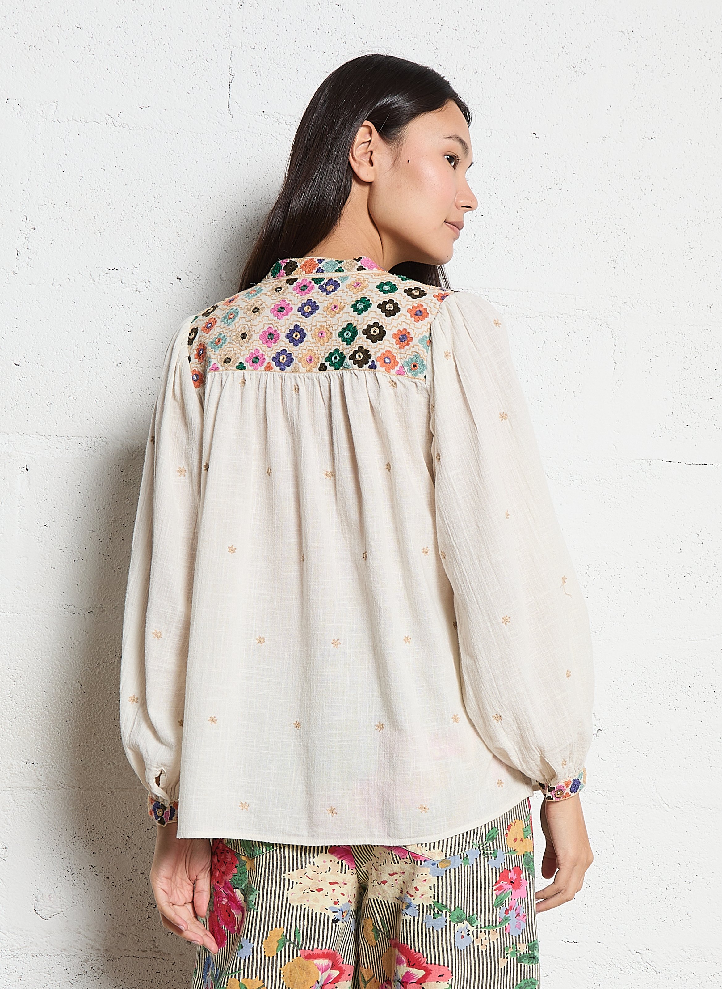 Gerader Rundhalsausschnitt aus Baumwolle MAISON HOTEL Weiss