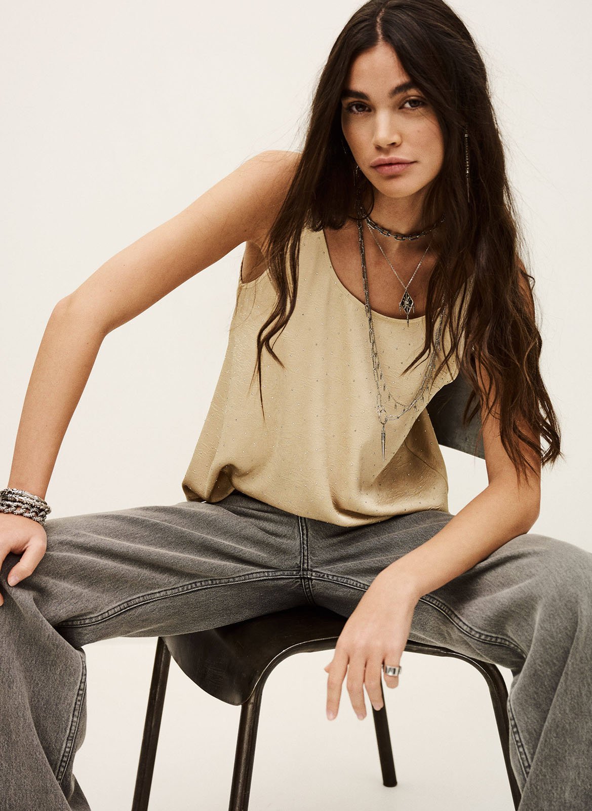 Recht topje met studs BA&SH Goudkleurig