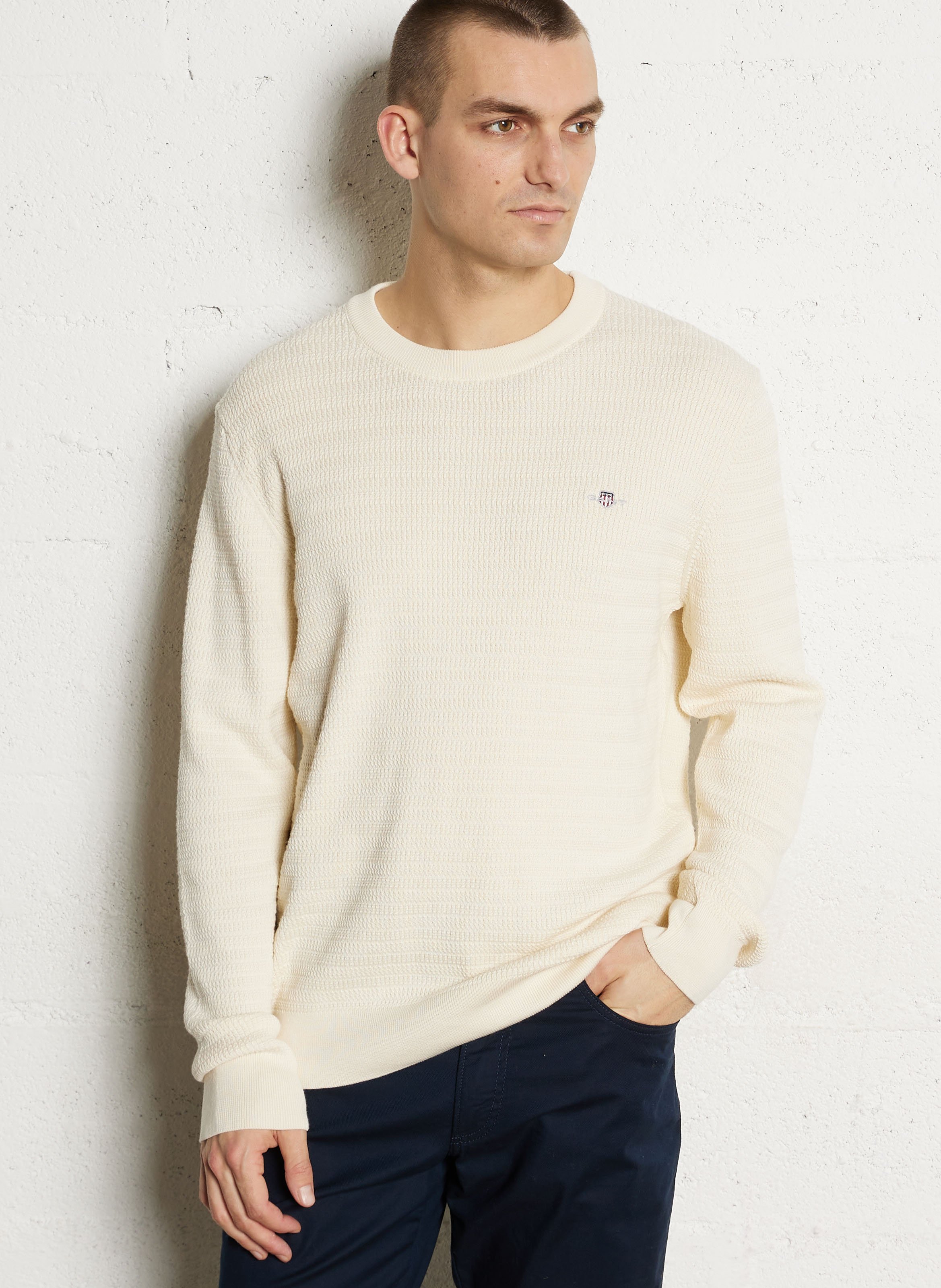Pull droit col rond en coton bio et coton GANT Beige