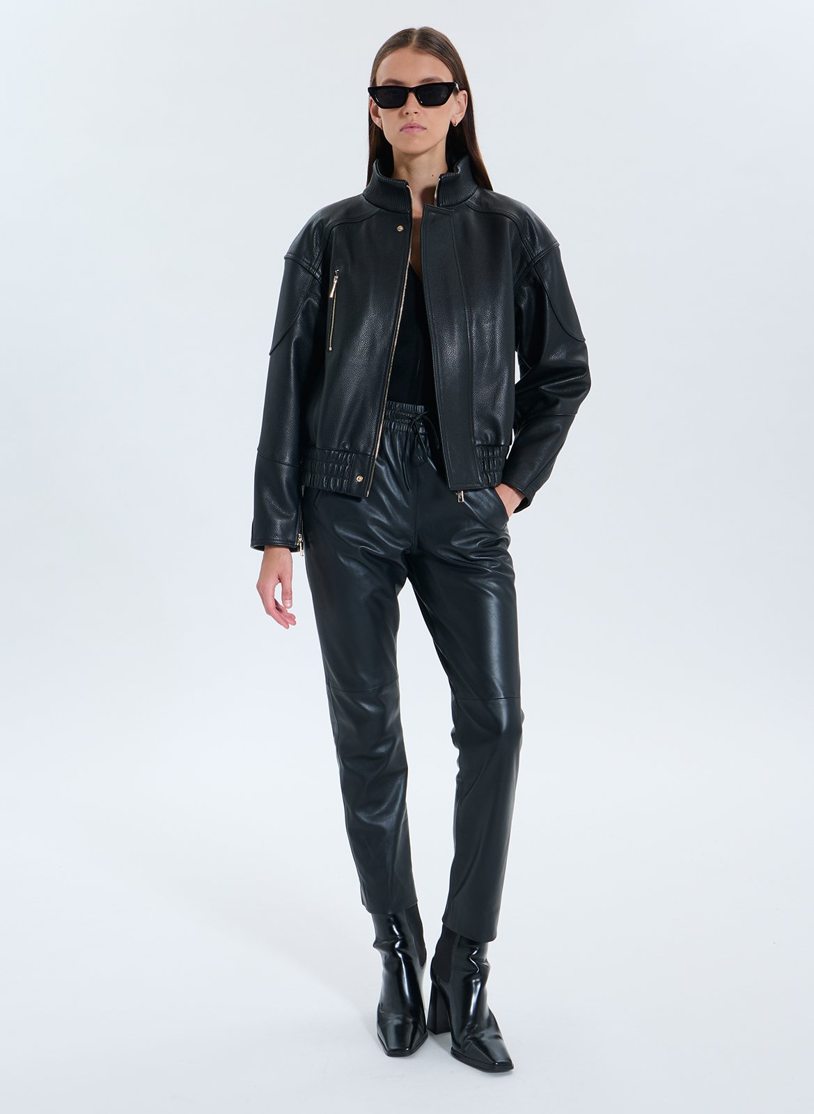 Straight high-waisted leather pants ZAPA Black