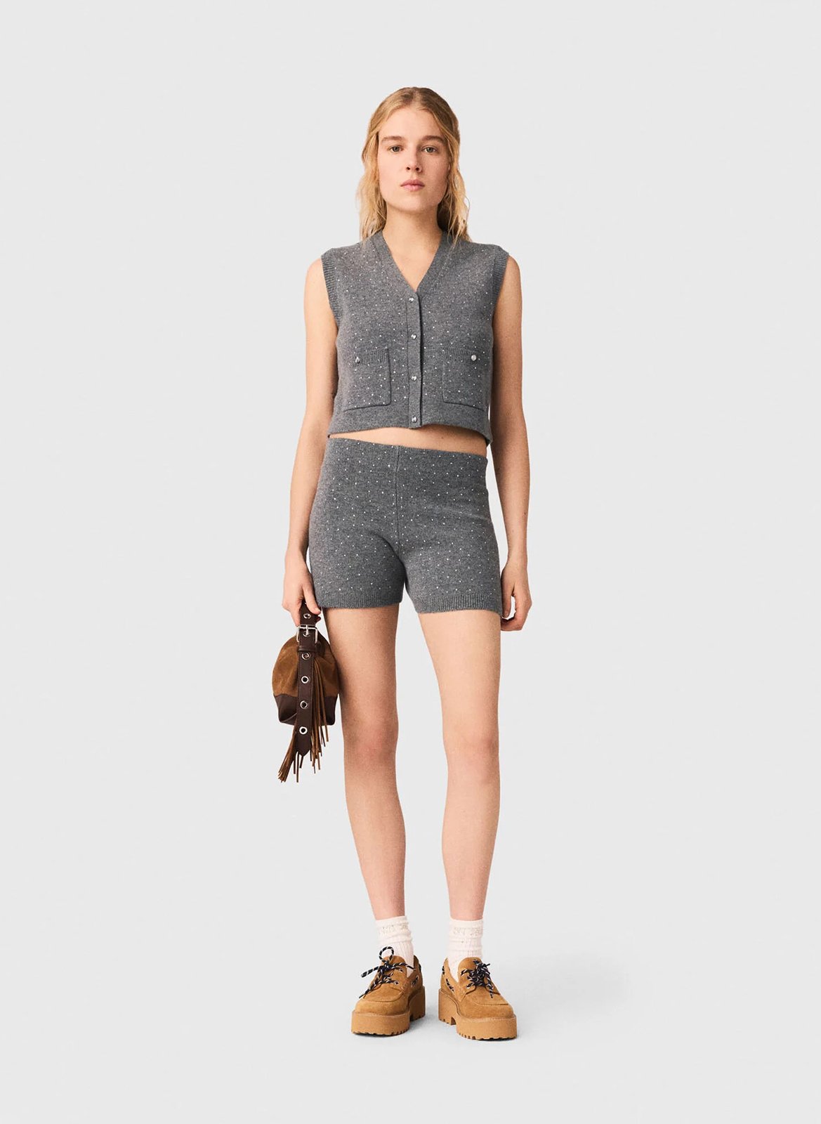 Gestreept vest van wol en kasjmier met V-hals MAJE Grijs