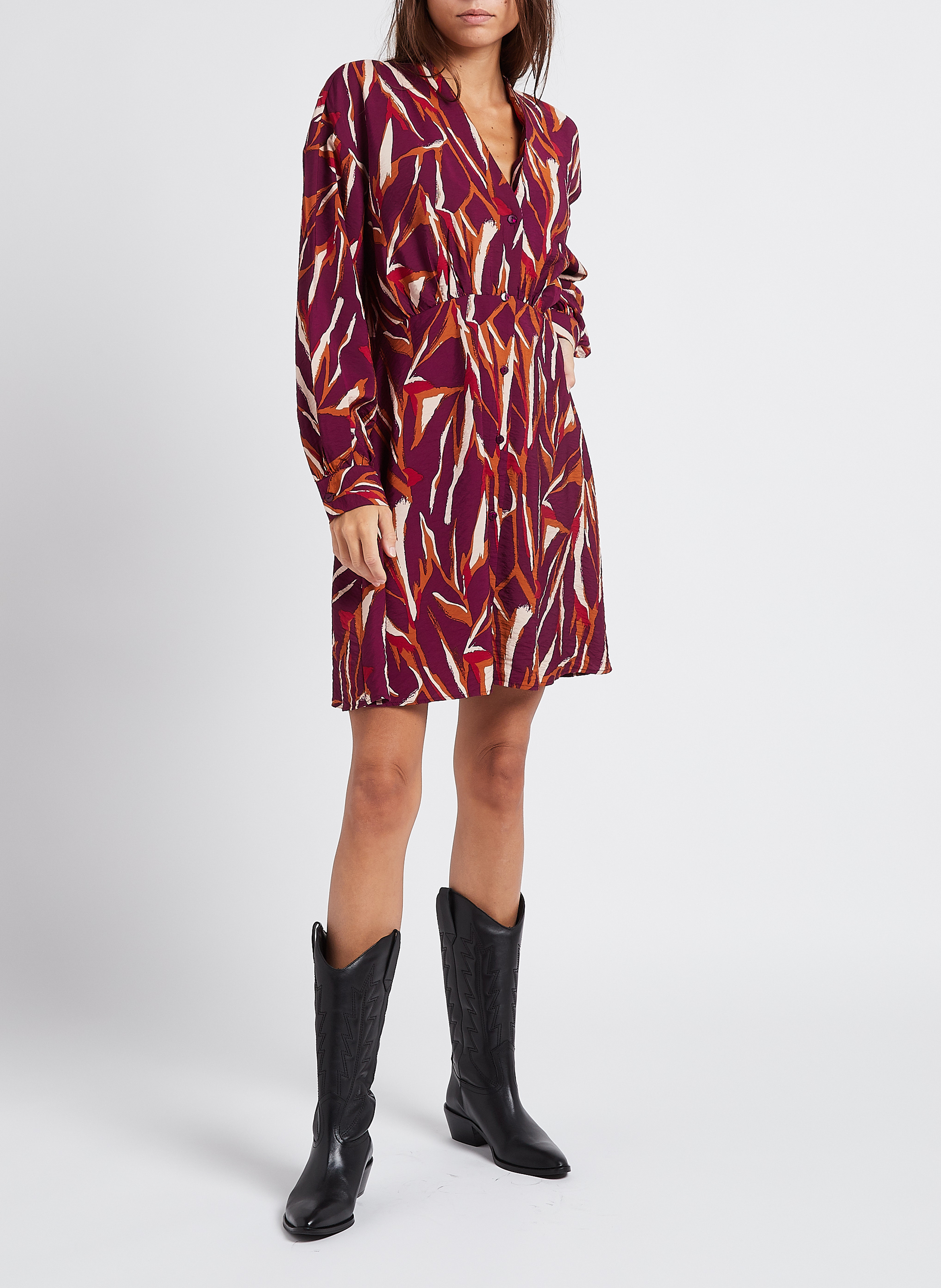 Kurzes, ausgestelltes Hemdblusenkleid mit Print VILA Violett