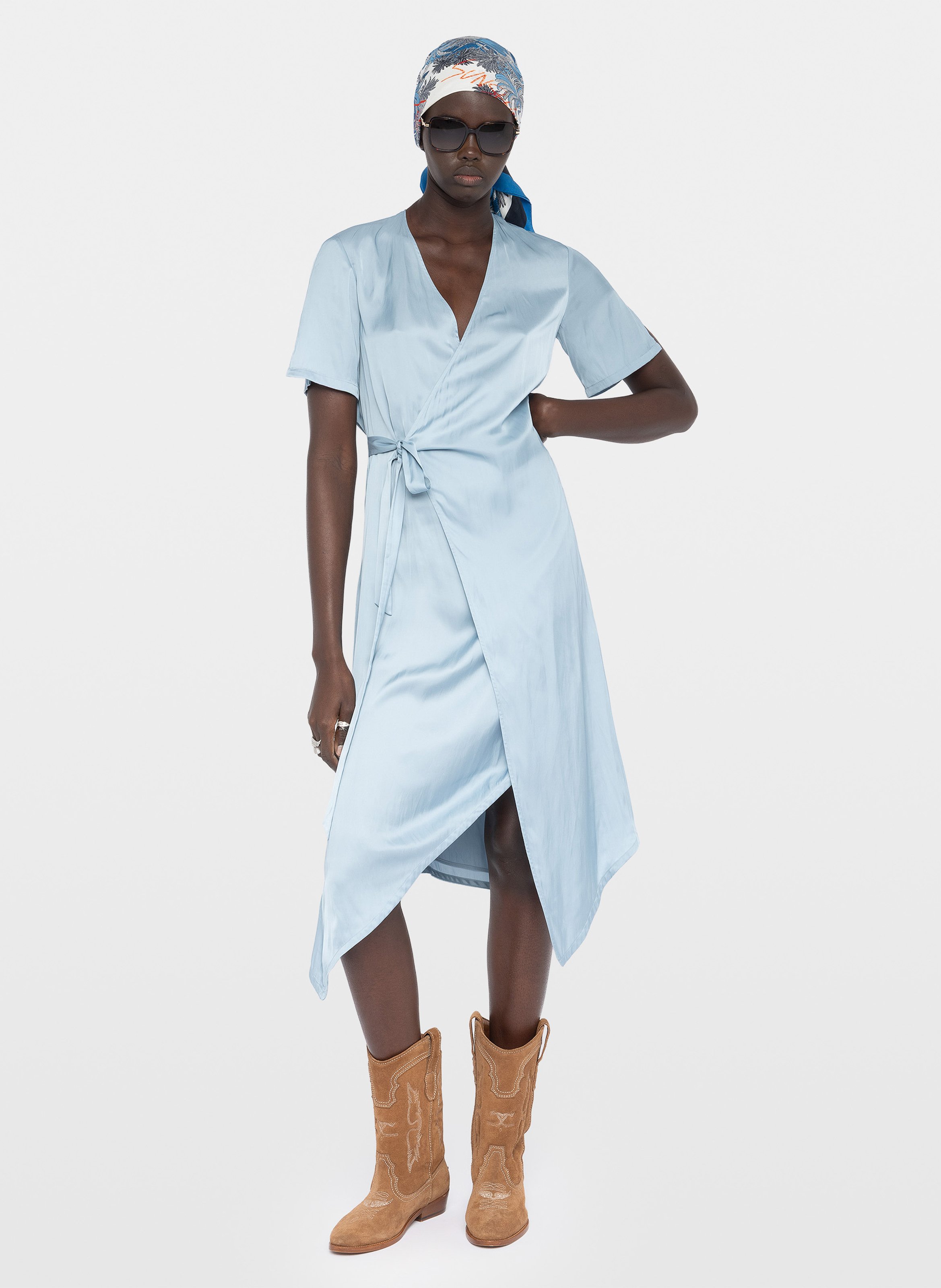 Robe midi portefeuille satinée ZADIG&VOLTAIRE Bleu