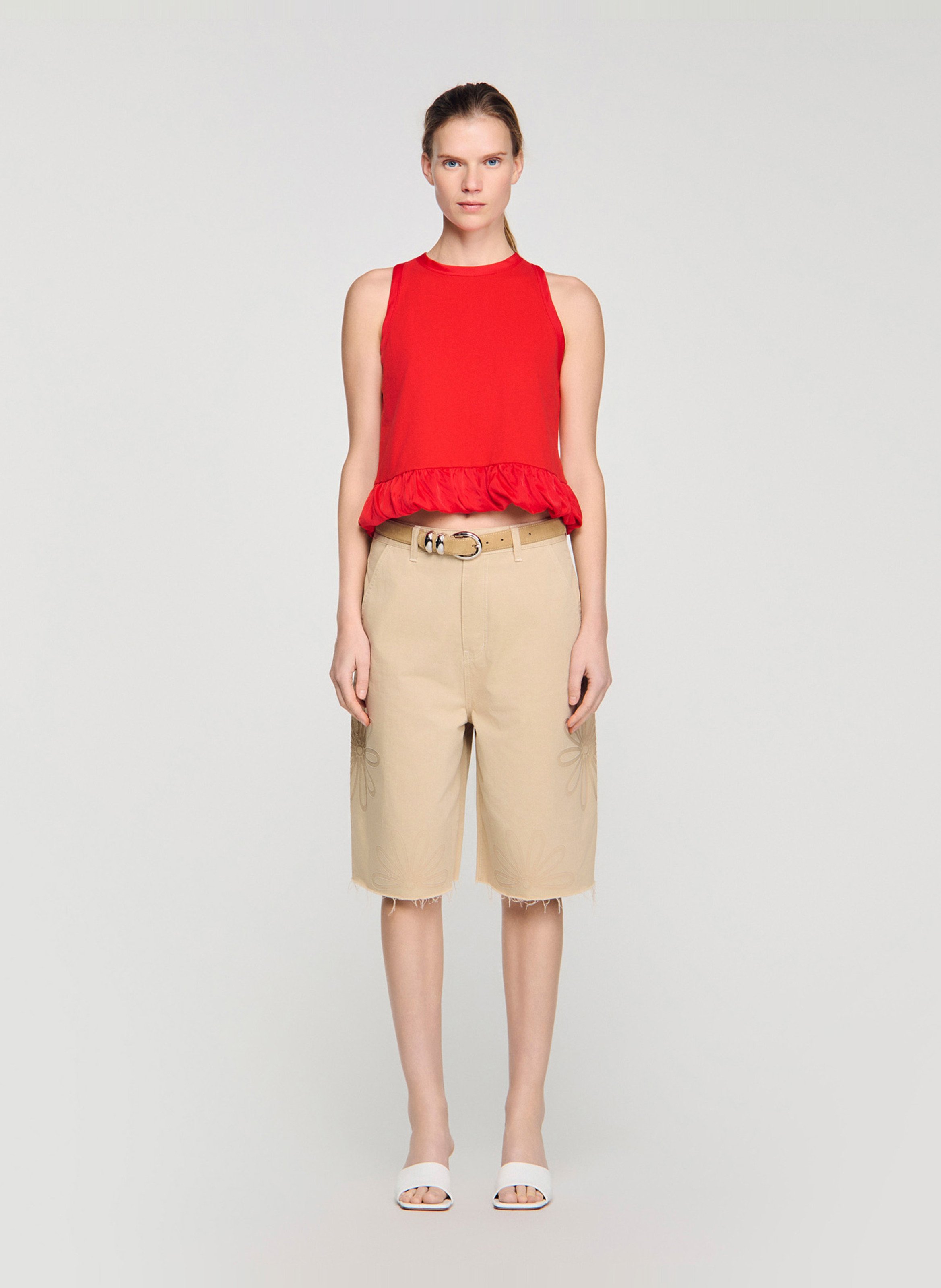 Rechte top met ronde hals van katoen SANDRO Rood