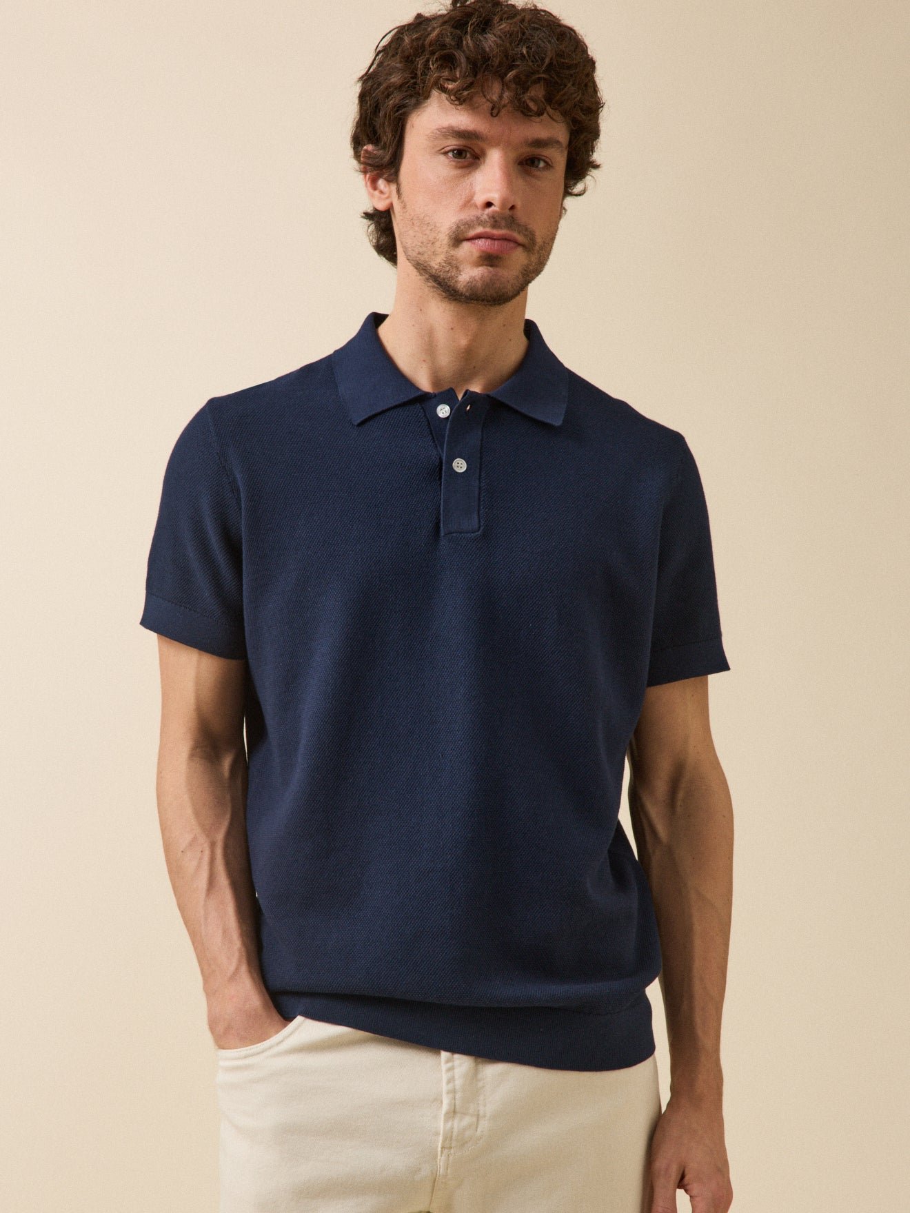 Pull col polo manches courtes CYRILLUS Bleu