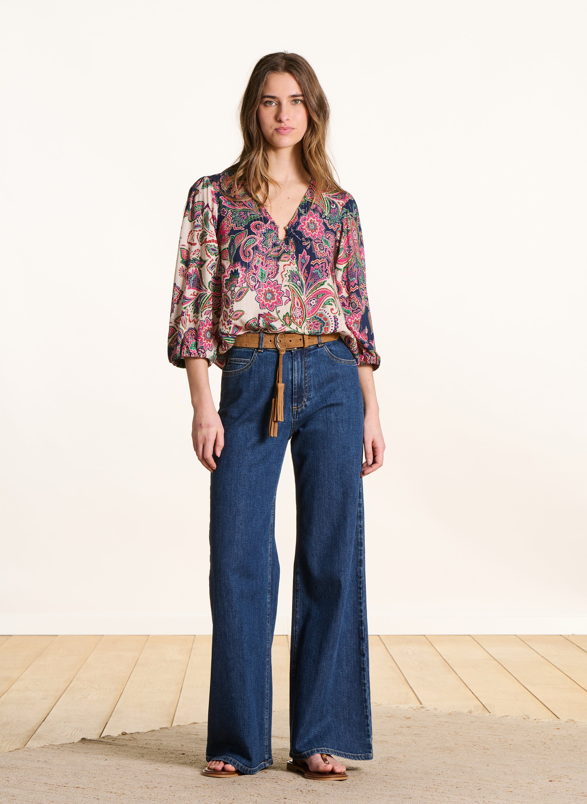 Top oversize col V imprimé LA FEE MARABOUTEE Multicolore