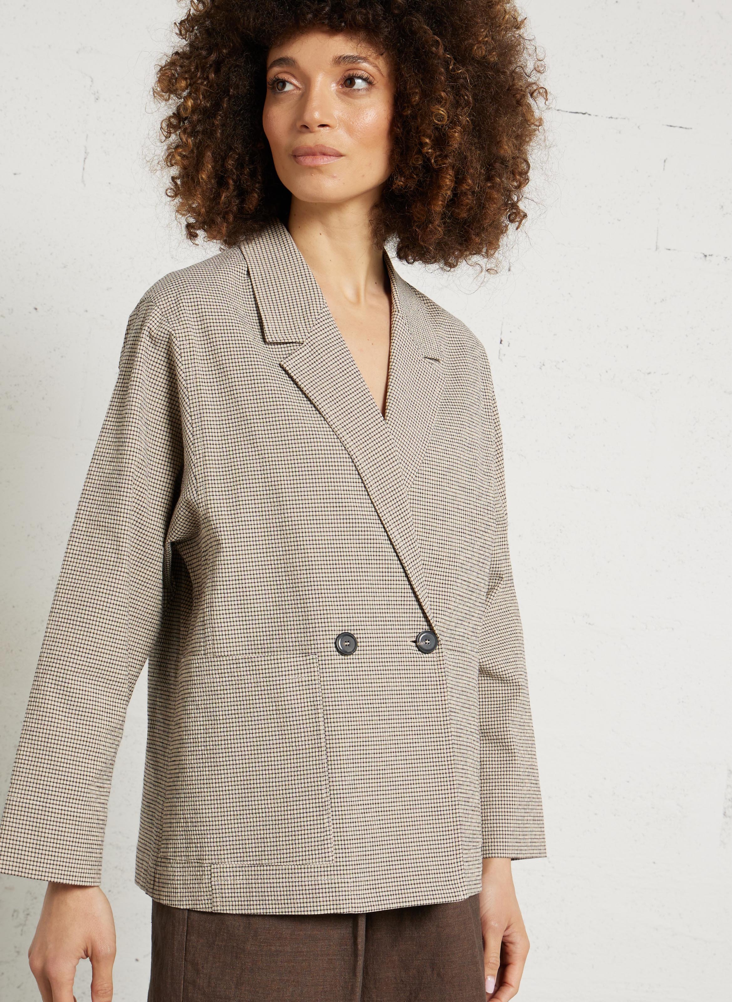 Veste de blazer en coton mélangé POMANDERE Beige