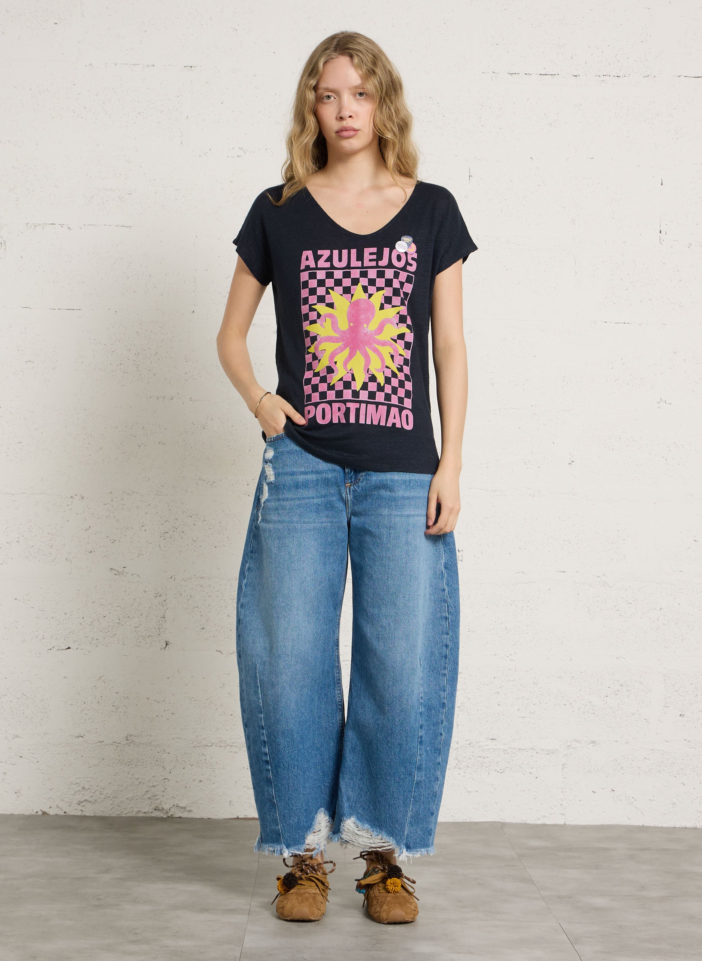 Tee-shirt droit col rond en lin NEWTONE Bleu