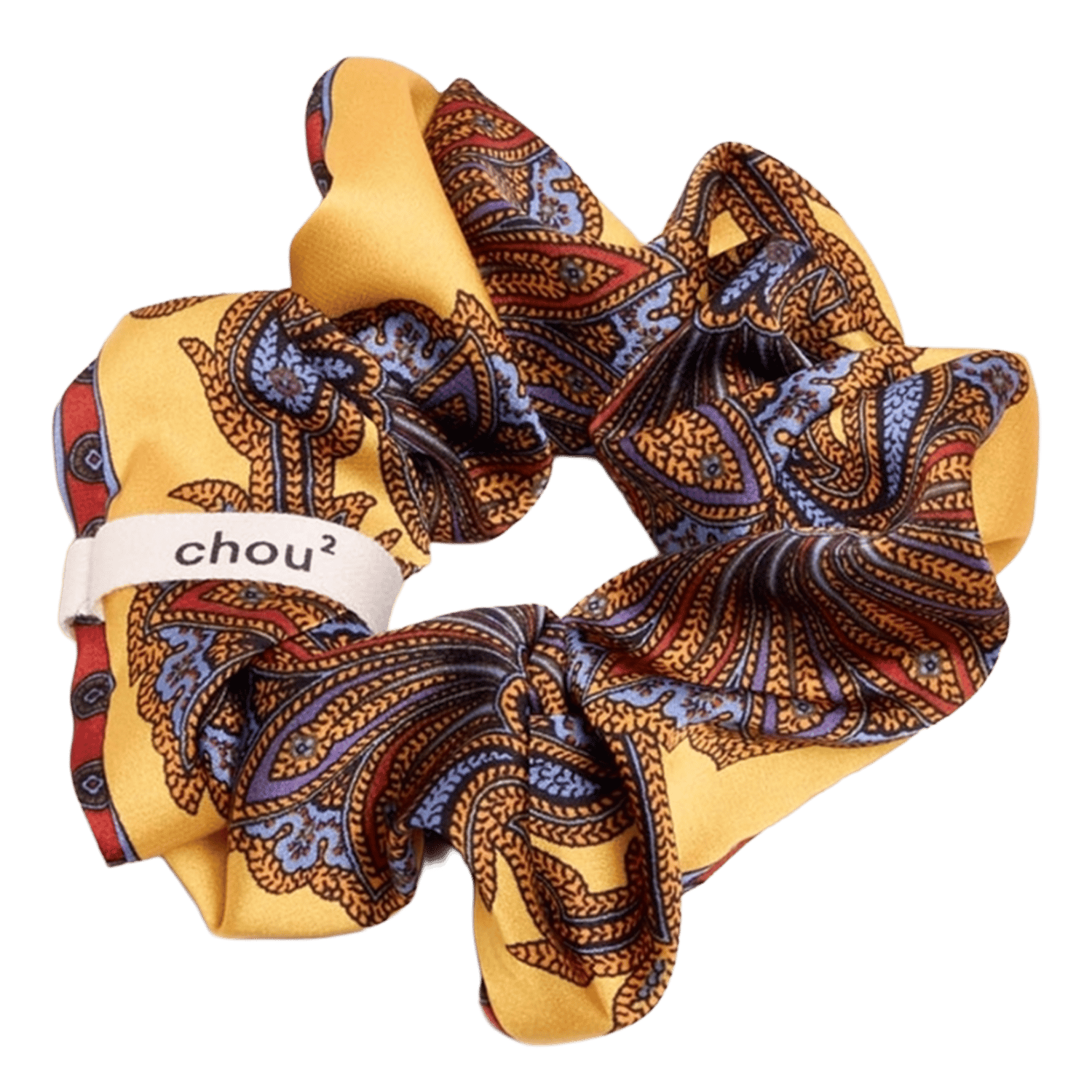 Chouchou en satin à motif provençal CHOU AU CARRE Jaune