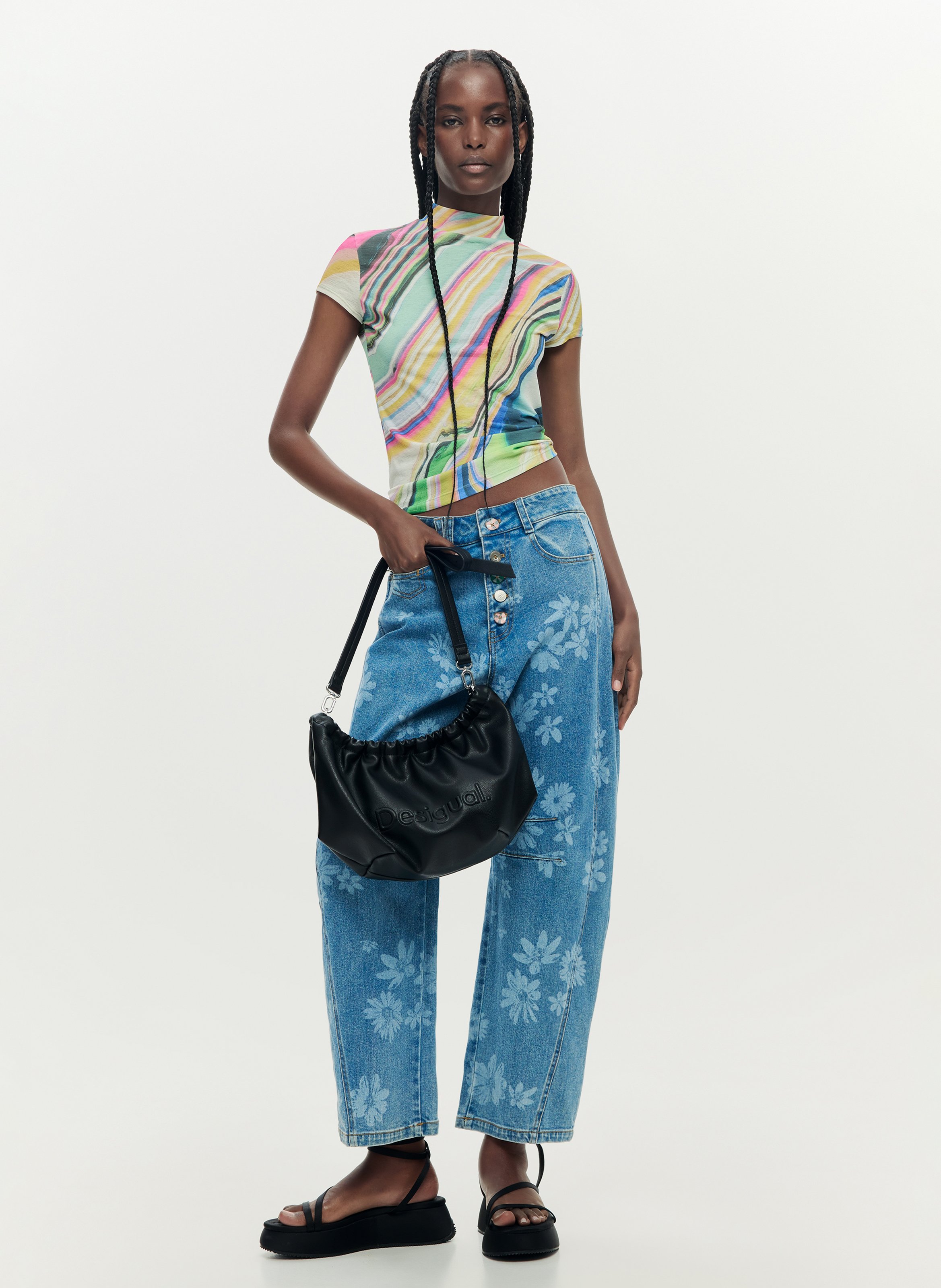 T-shirt met print en ronde hals DESIGUAL Groen