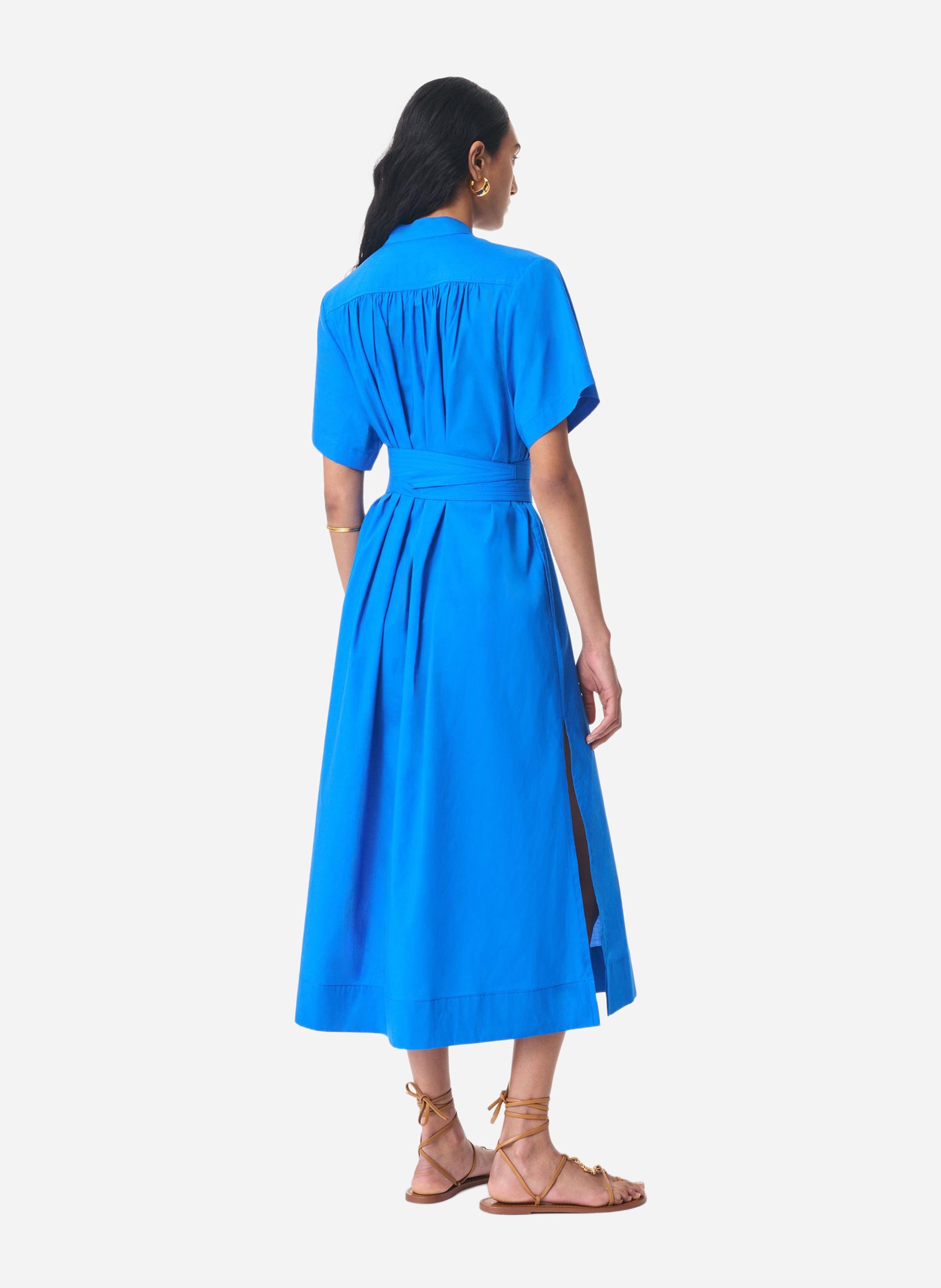 Robe midi col rond ceinturée unie VANESSA BRUNO Blue