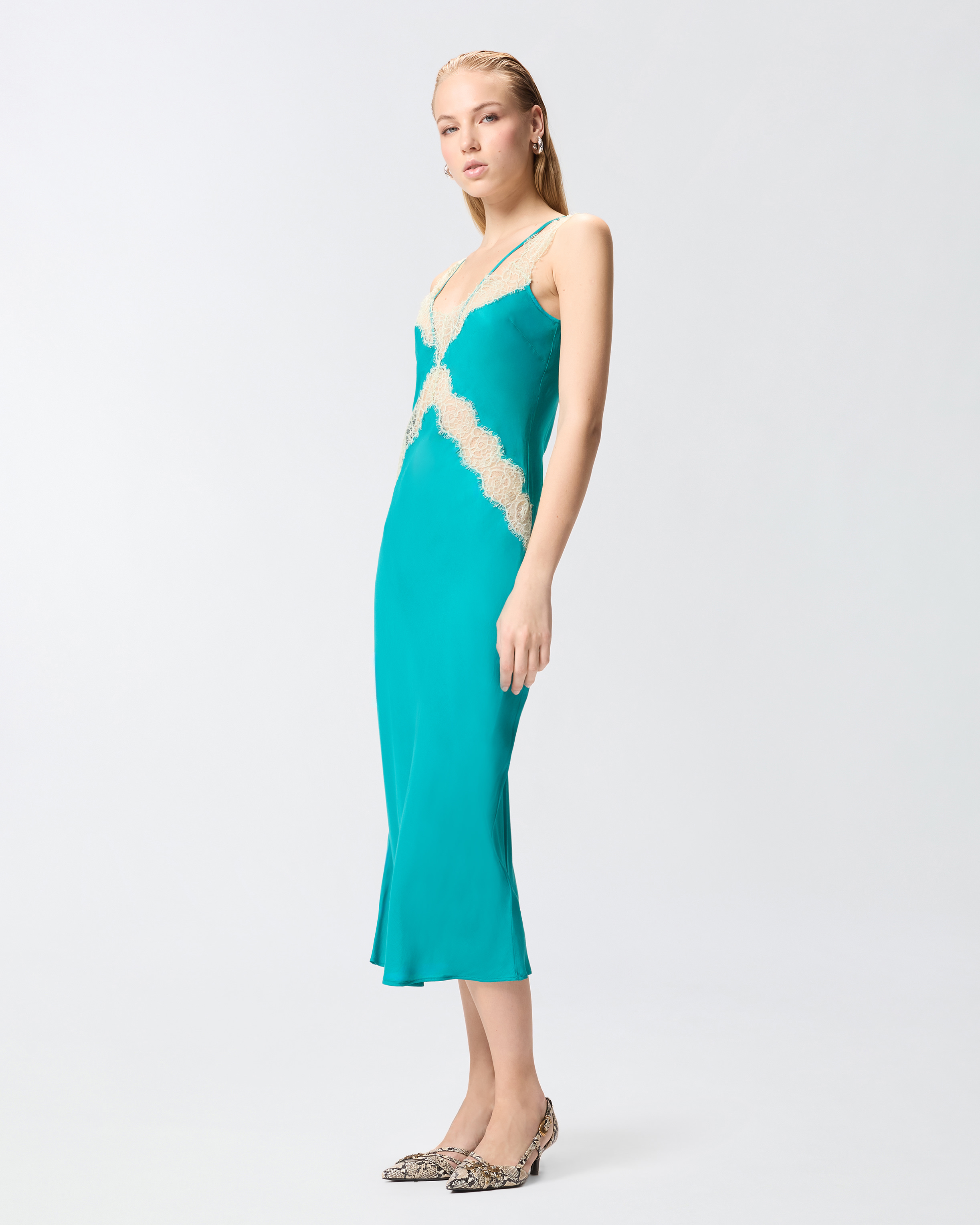 Robe combinette midi avec bandes en dentelle PINKO Vert