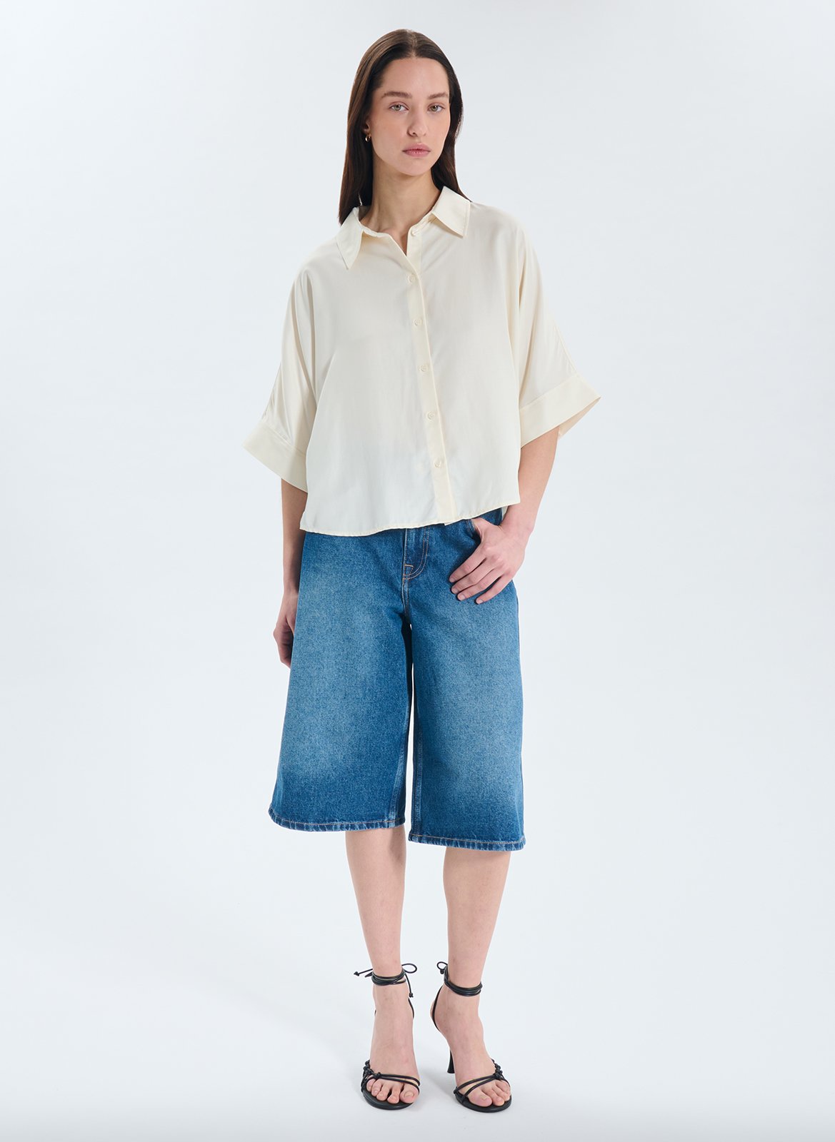 Oversize-Bluse mit klassischem Kragen ZAPA Weiss