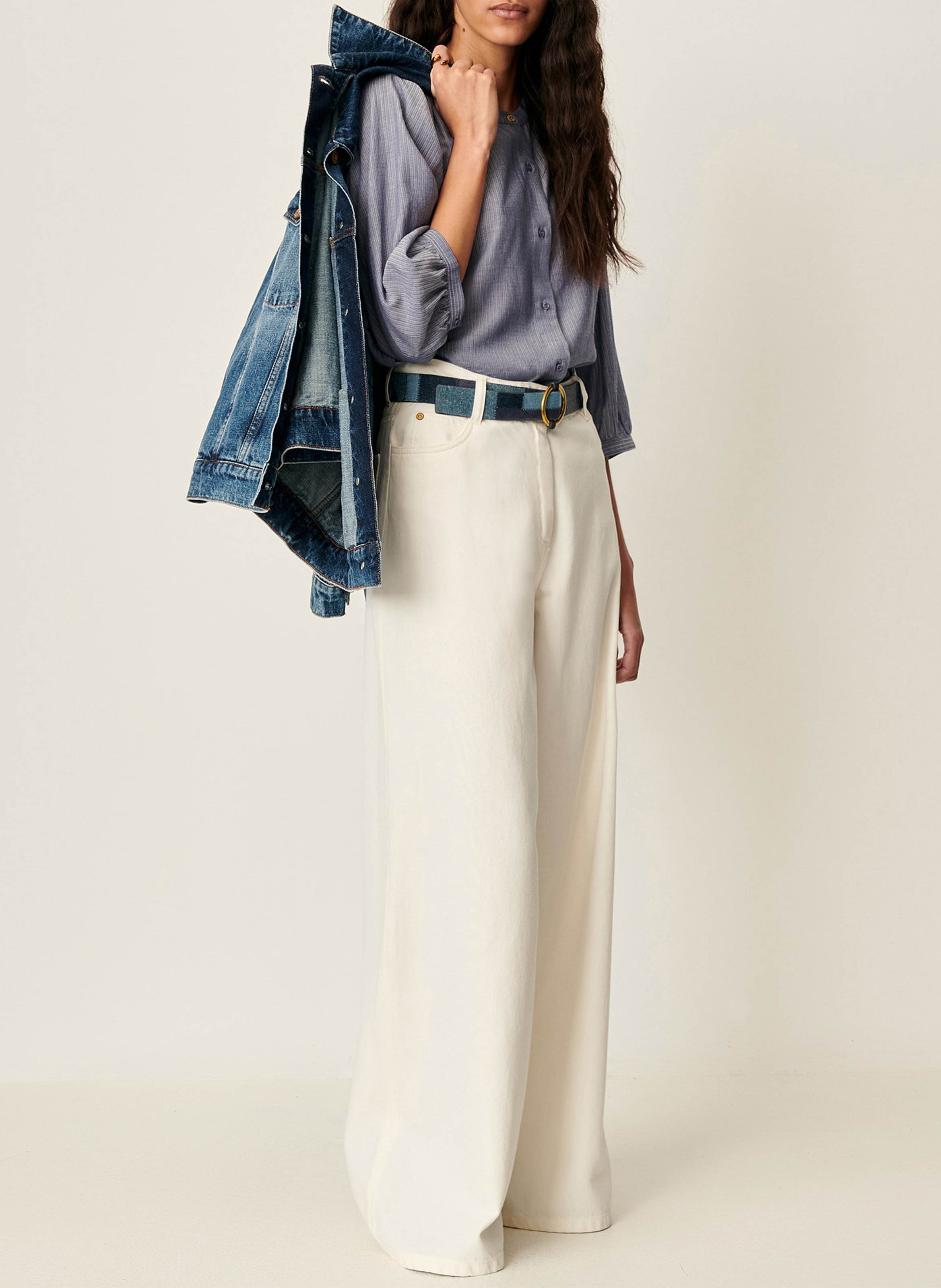 Weite Bluse mit Mao-Kragen aus Bio-Baumwolle SESSUN Blau