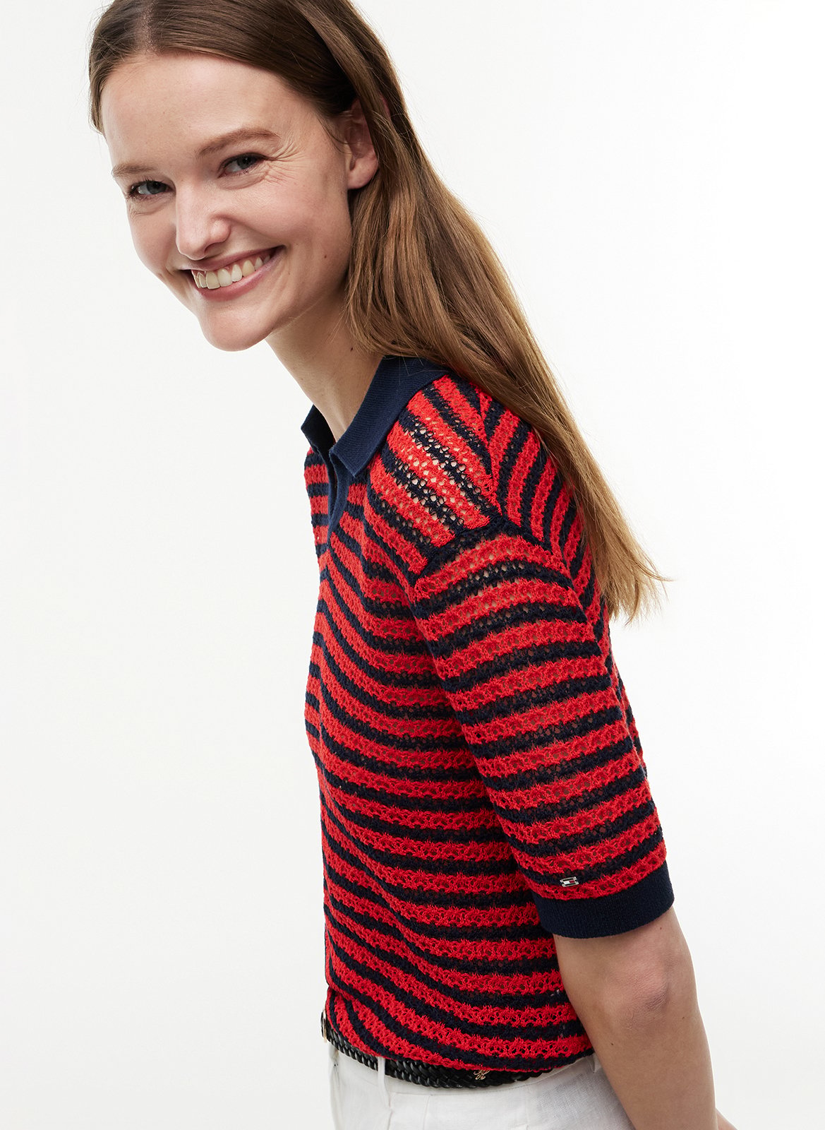 Gerader Poloshirt mit gestreiftem Strick TOMMY HILFIGER Blau
