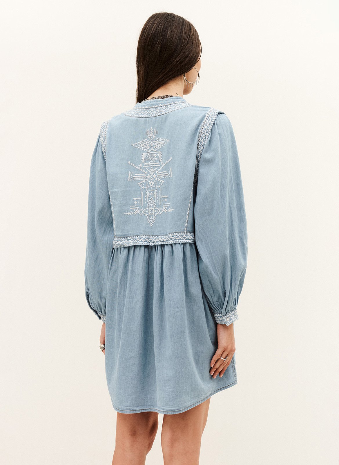 Robe courte col V en coton brodé BA&SH Bleu