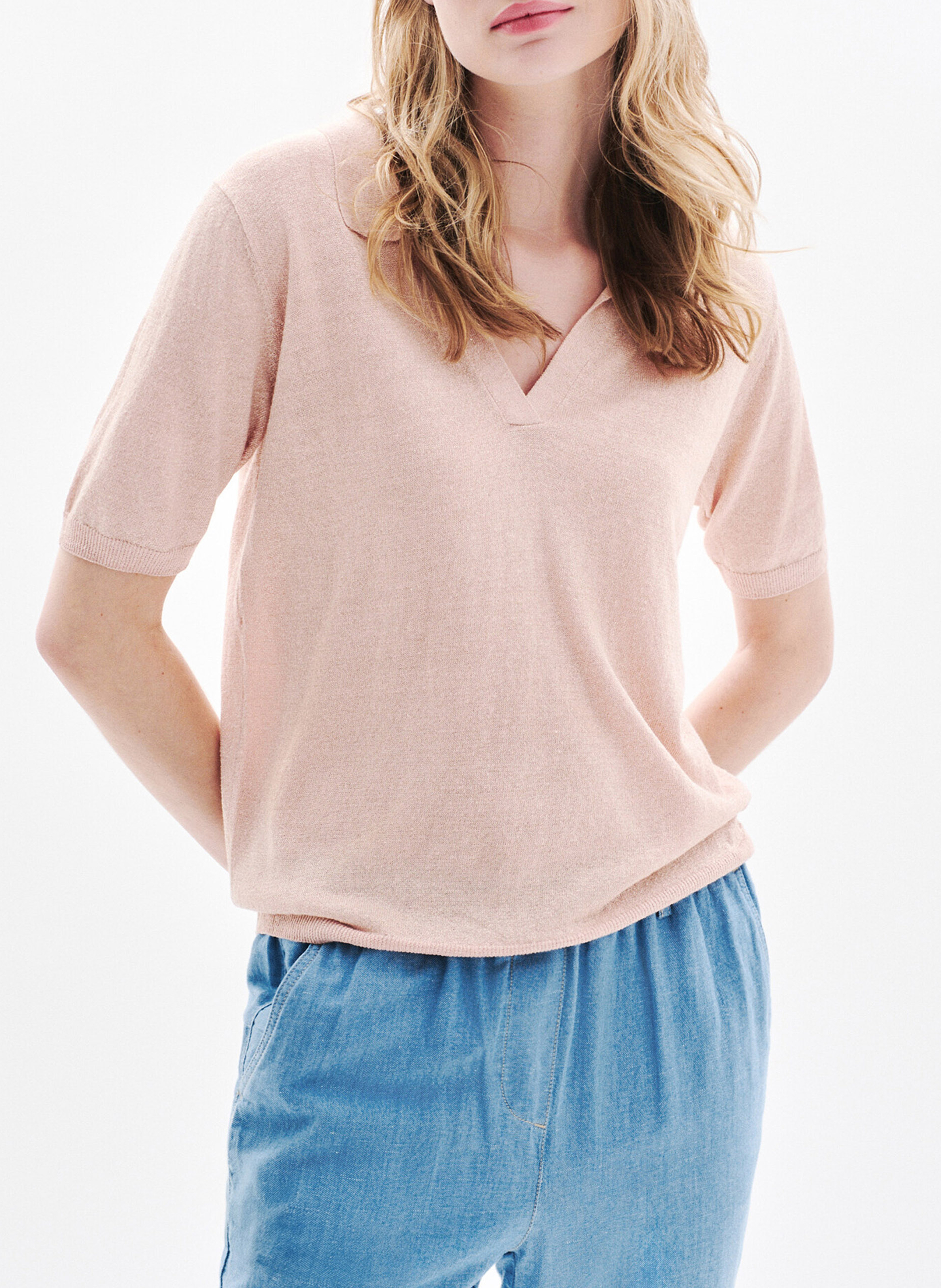 V-Ausschnitt-Pullover in einfarbigem Hemd CAROLL Rosa