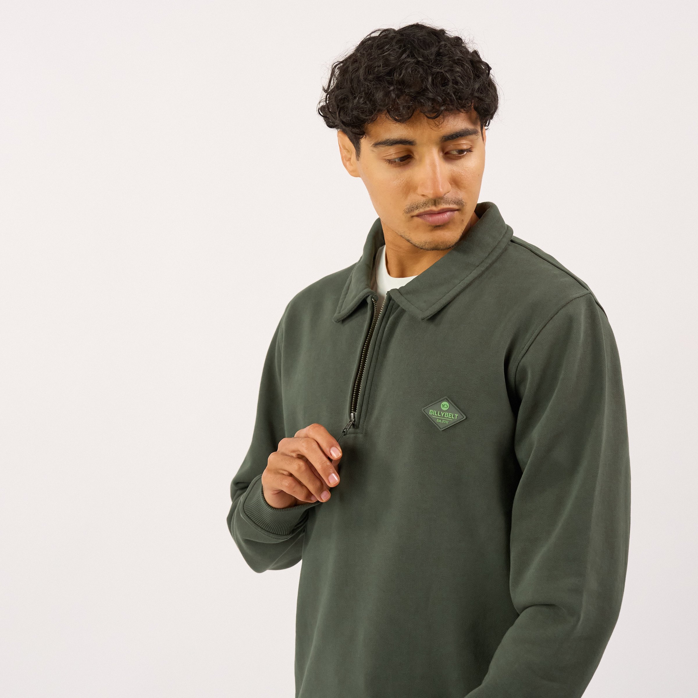 Zip-neck organic cotton sweatshirt | Khaki BILLYBELT Men