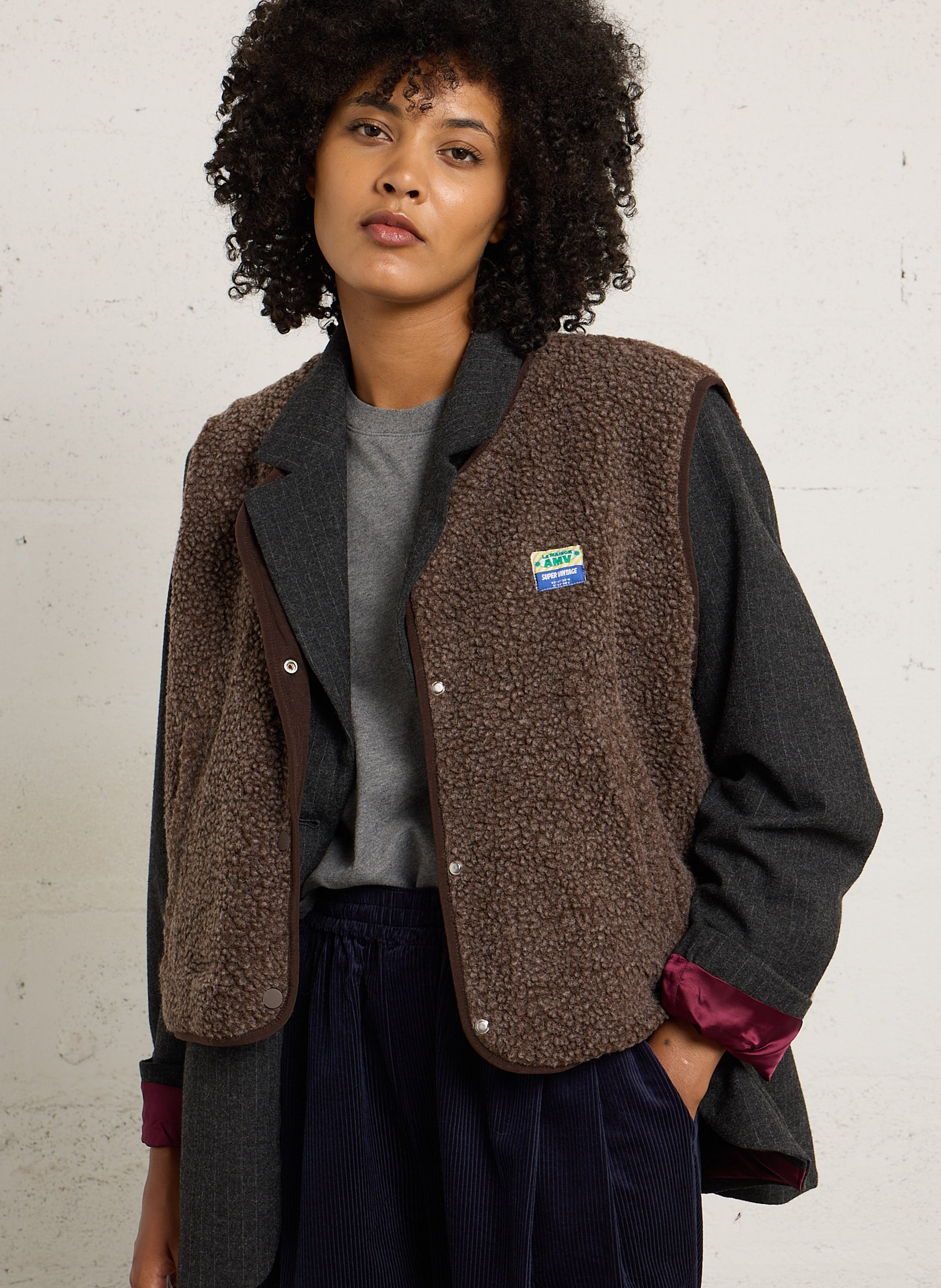 Gilet col rond molletonné sans manches AMERICAN VINTAGE Marron