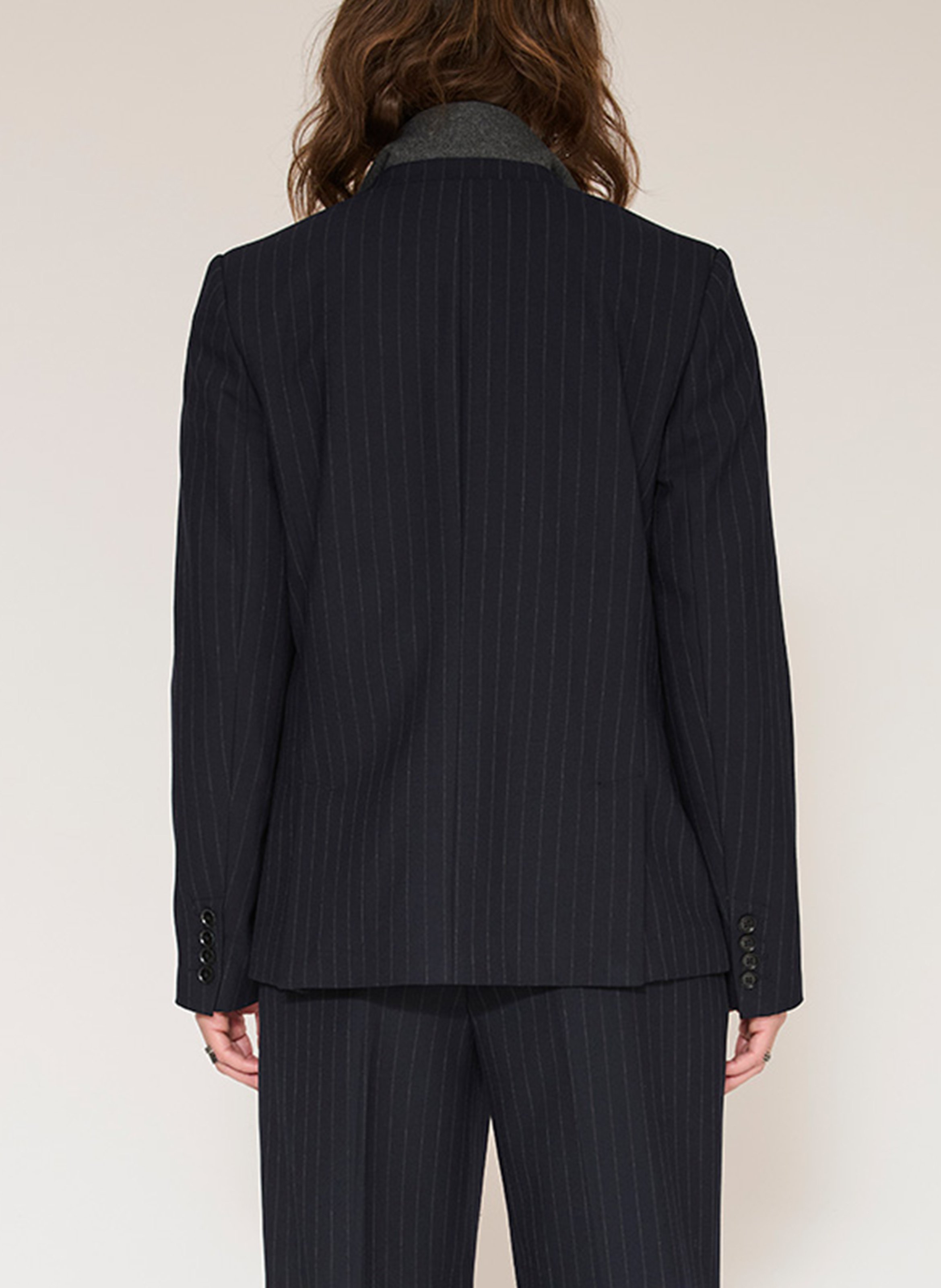 Veste tailleur droite rayée MKT Bleu